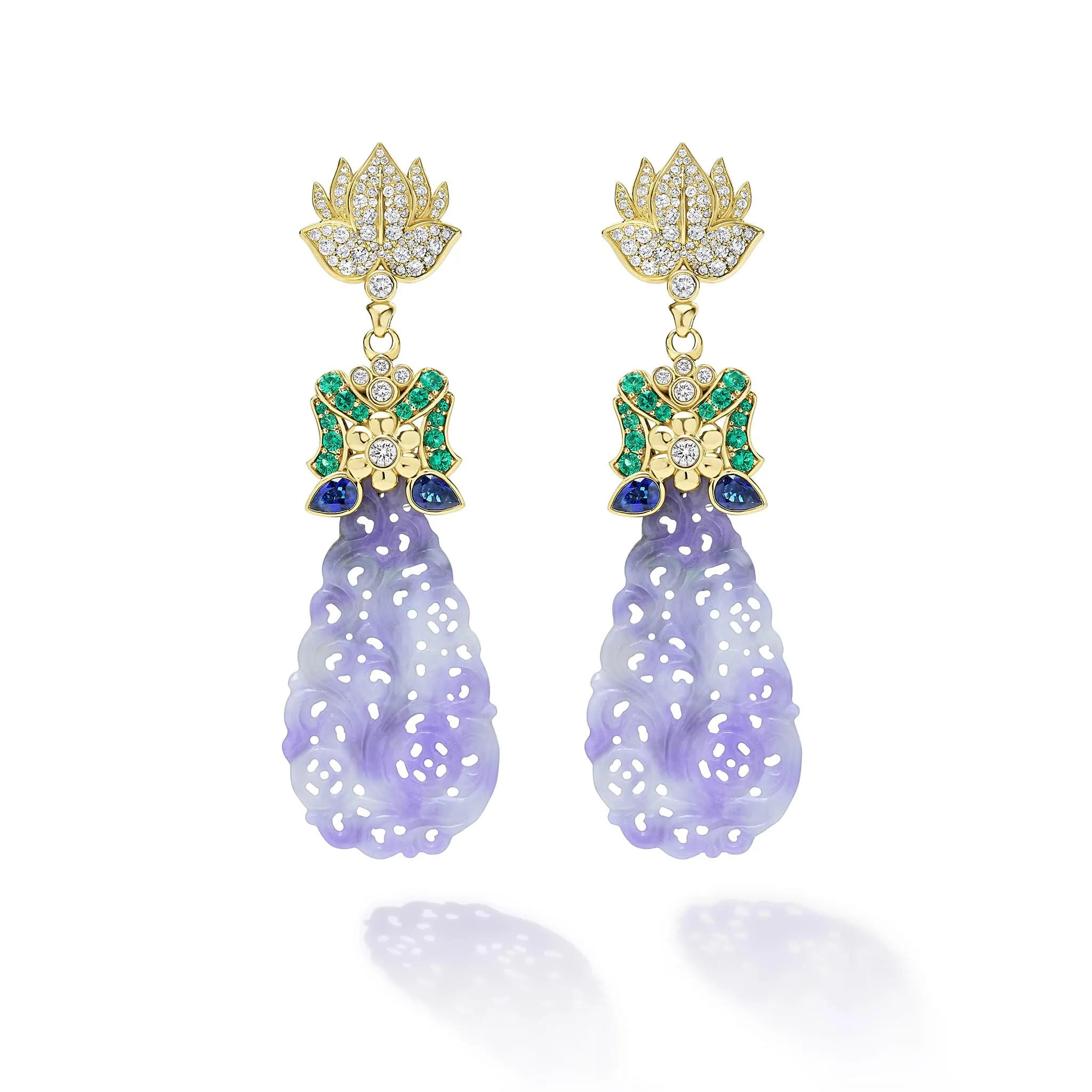 18K Gold Lavender Jade Carved Diamond Earrings sold by LAGOS product image thumbnail 2