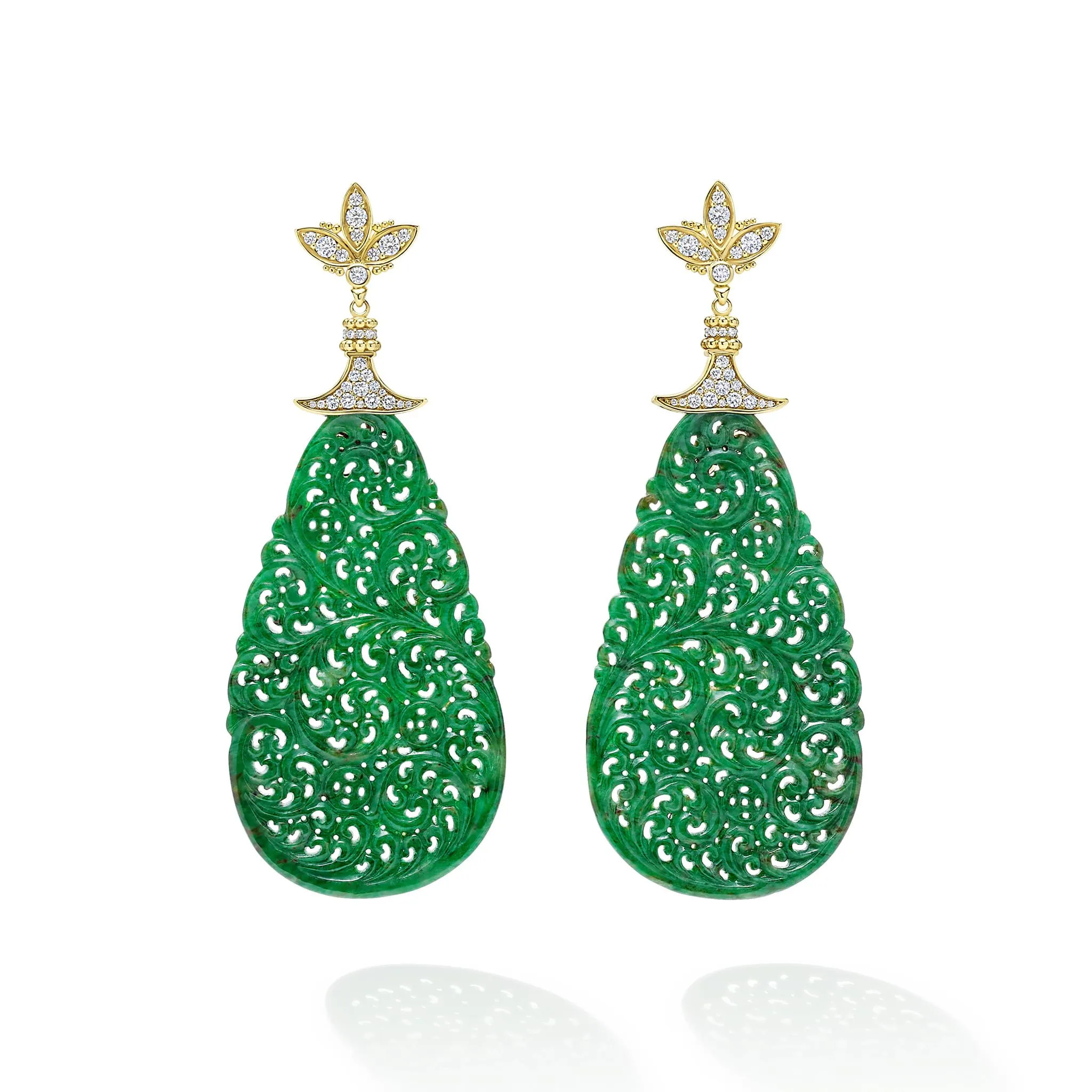 SML 18K Gold Jade Panel Diamond Drop Earrings sold by LAGOS product image thumbnail 2