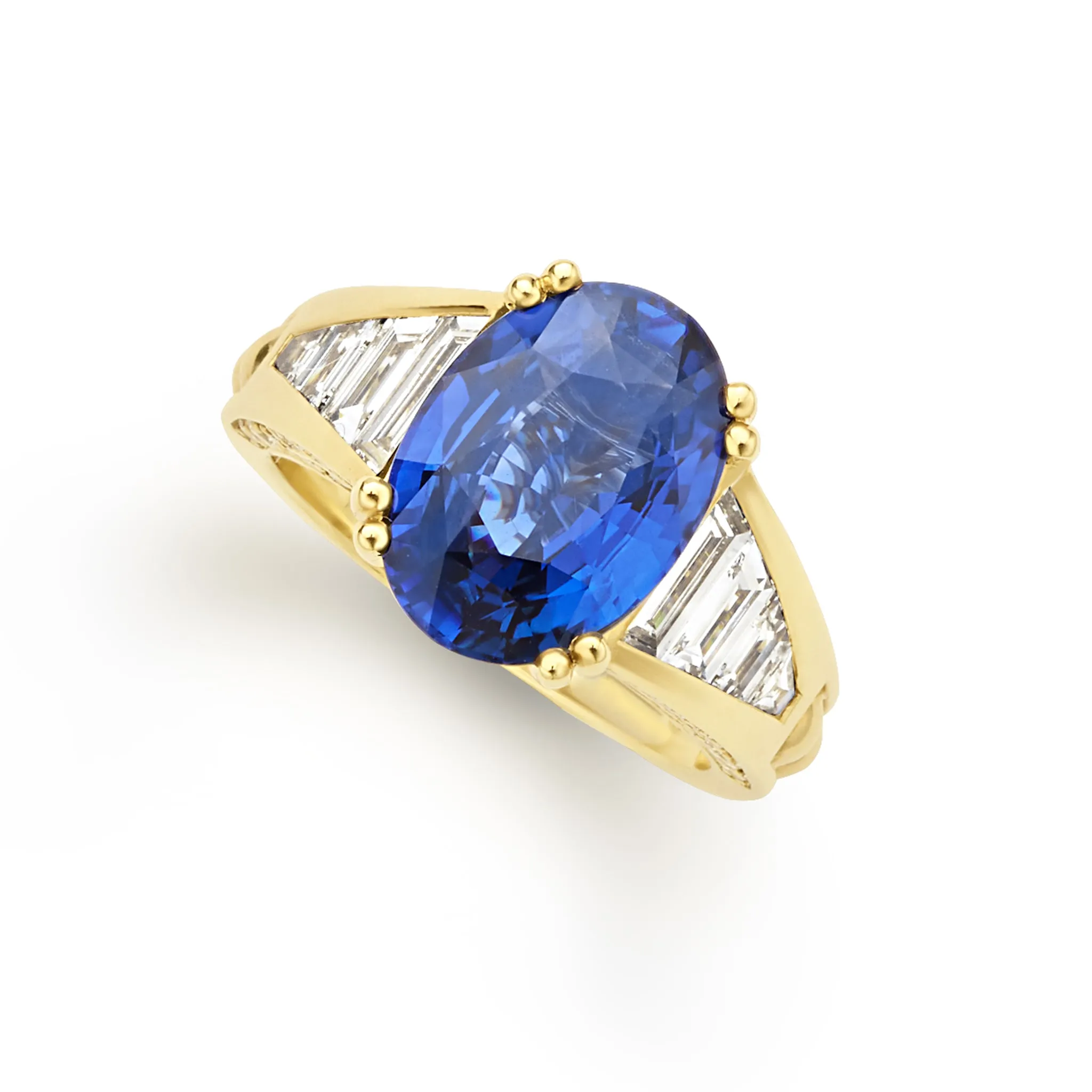 SML 18K Gold Oval Blue Sapphire and Diamond Ring sold by LAGOS