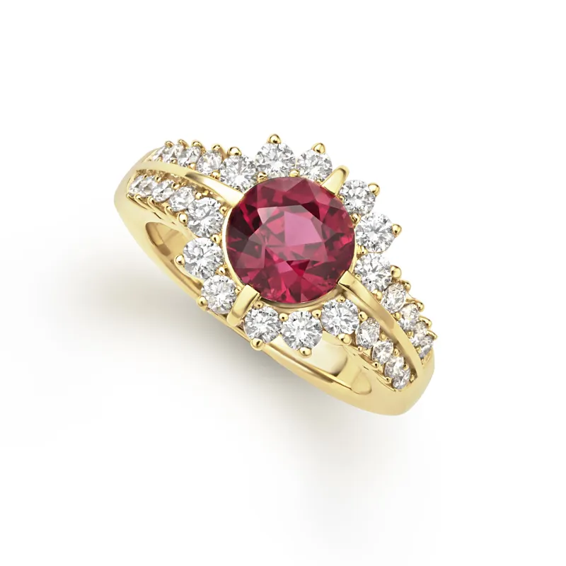 SML 18K Gold Circle Ruby and Diamond Ring sold by LAGOS