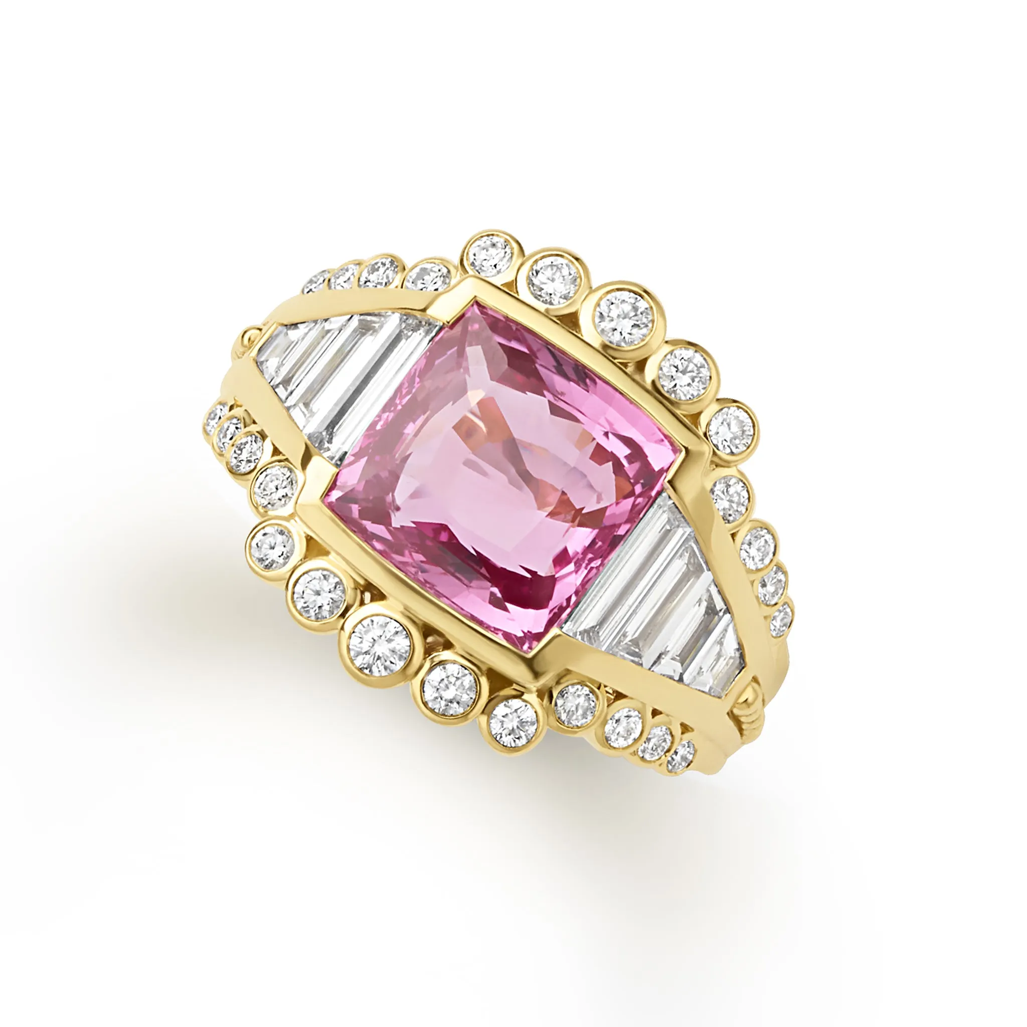 SML 18K Gold Square Pink Sapphire Diamond Ring sold by LAGOS