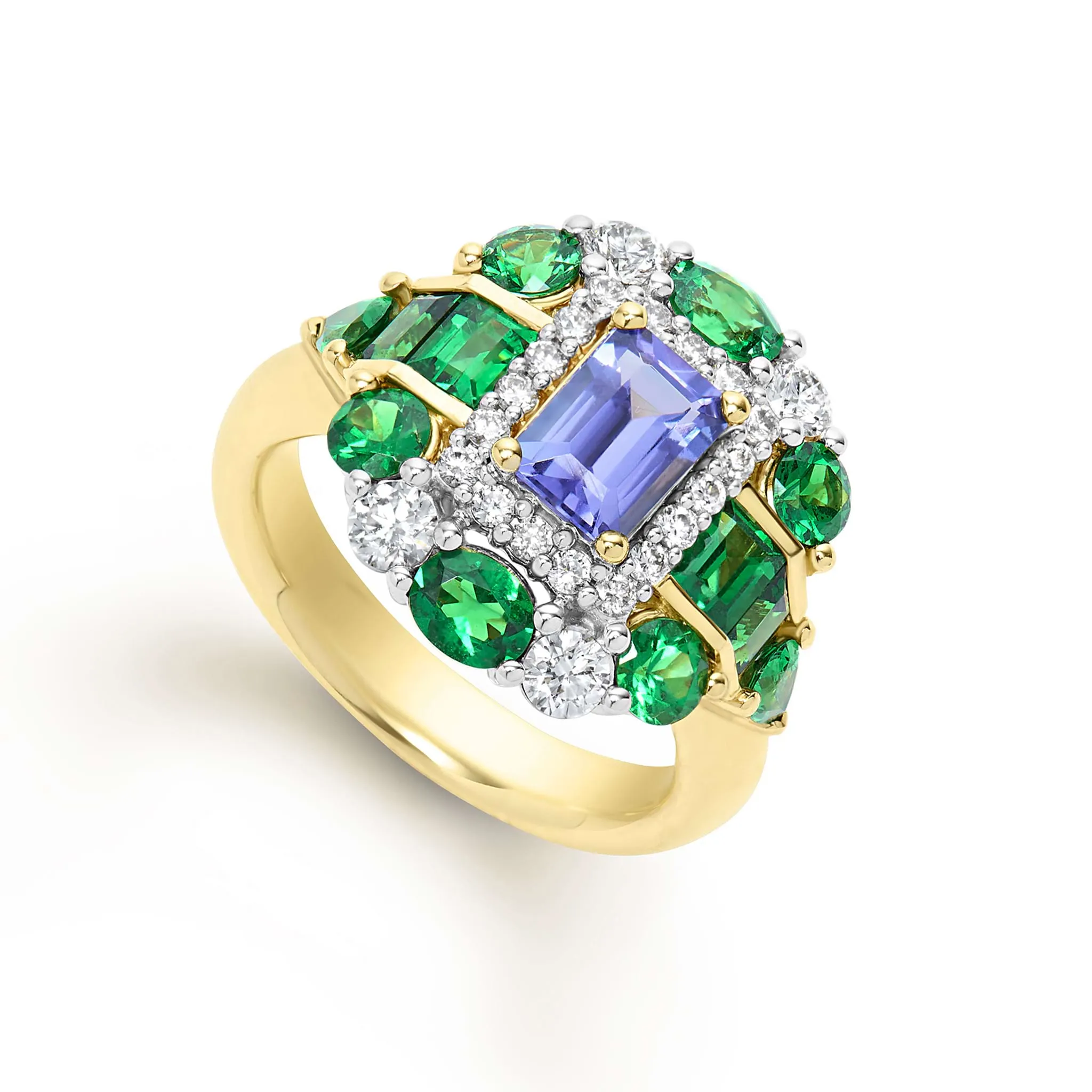 SML 18K Gold Tanzanite and Tsavorite Garnet Diamond Ring sold by LAGOS
