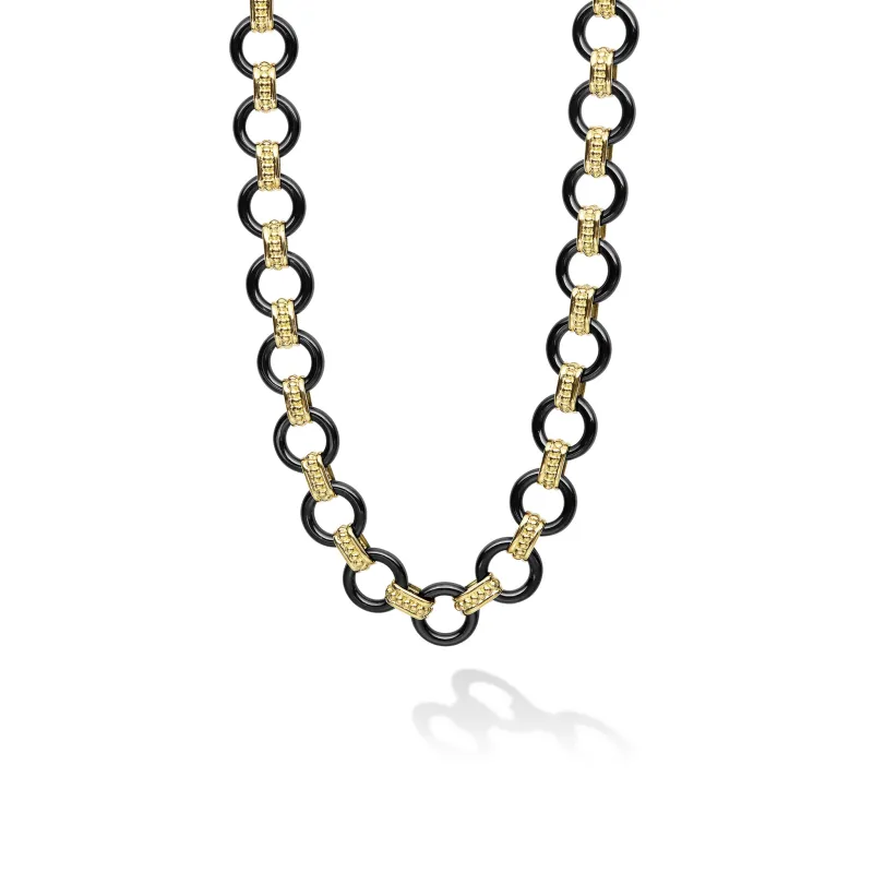 Caviar Gold 18K Gold Black Ceramic Circle Link Necklace sold by LAGOS