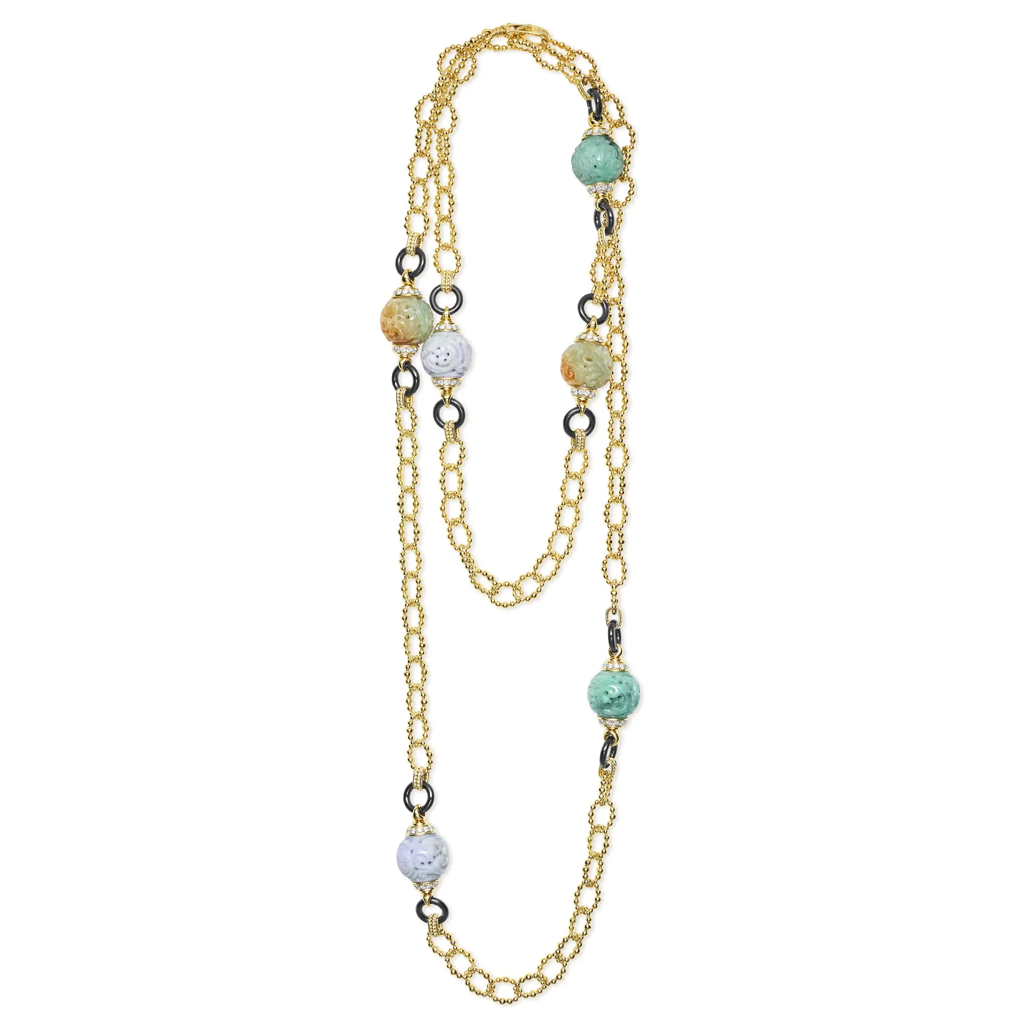 SML 18K Gold Jade Ball and Caviar Beaded Link Necklace sold by LAGOS product image thumbnail 2