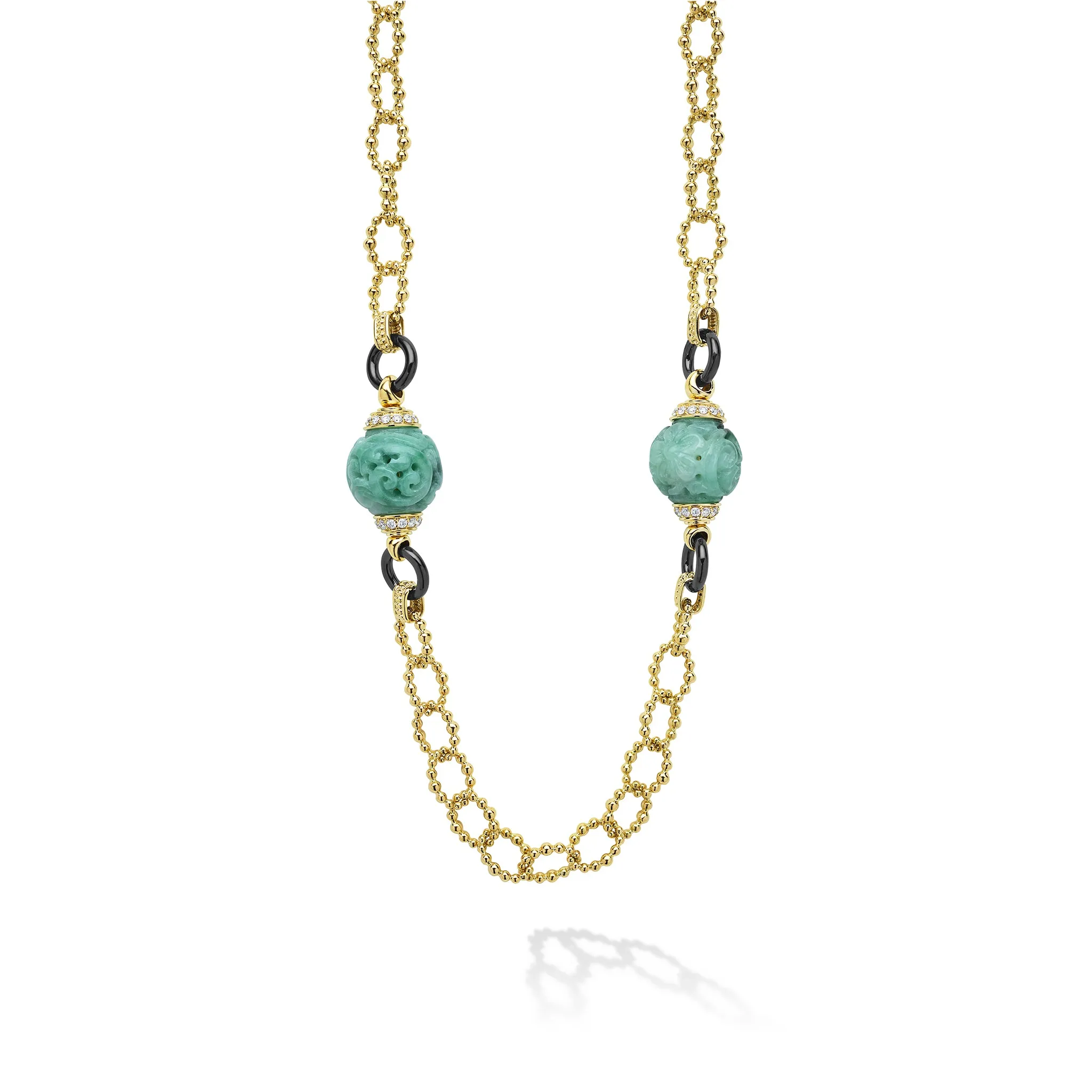 SML 18K Gold Jade Ball and Caviar Beaded Link Necklace sold by LAGOS
