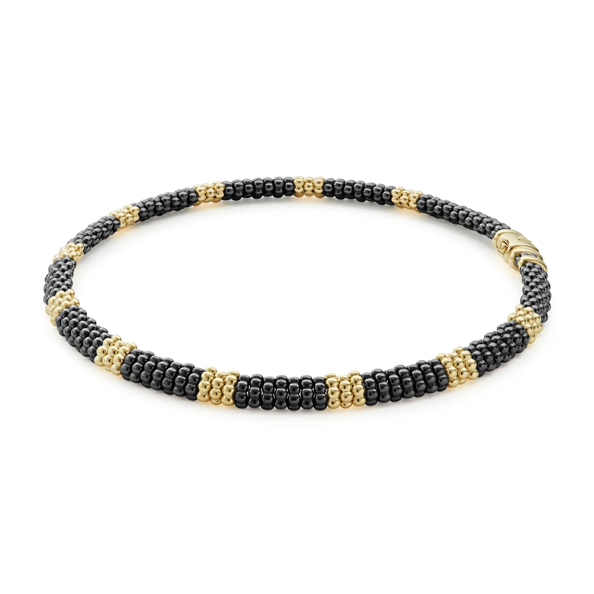 Black Caviar 18K Gold Small Station Ceramic Beaded Necklace | 9mm sold by LAGOS product image thumbnail 5