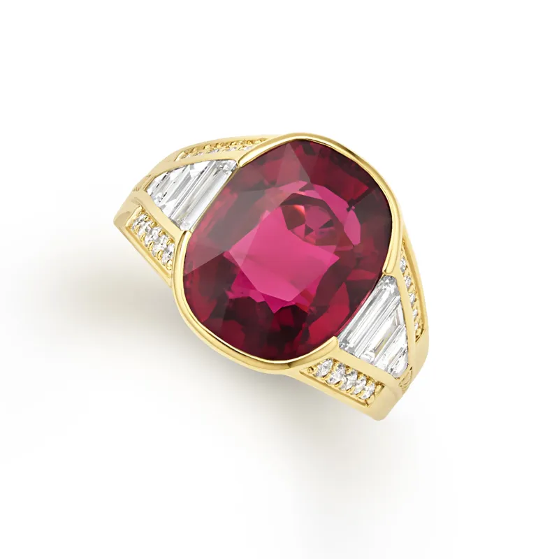 SML 18K Gold Oval Rubellite and Diamond Ring sold by LAGOS