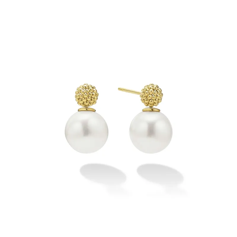 Luna 18K Gold Caviar Beaded Pearl Drop Earrings sold by LAGOS