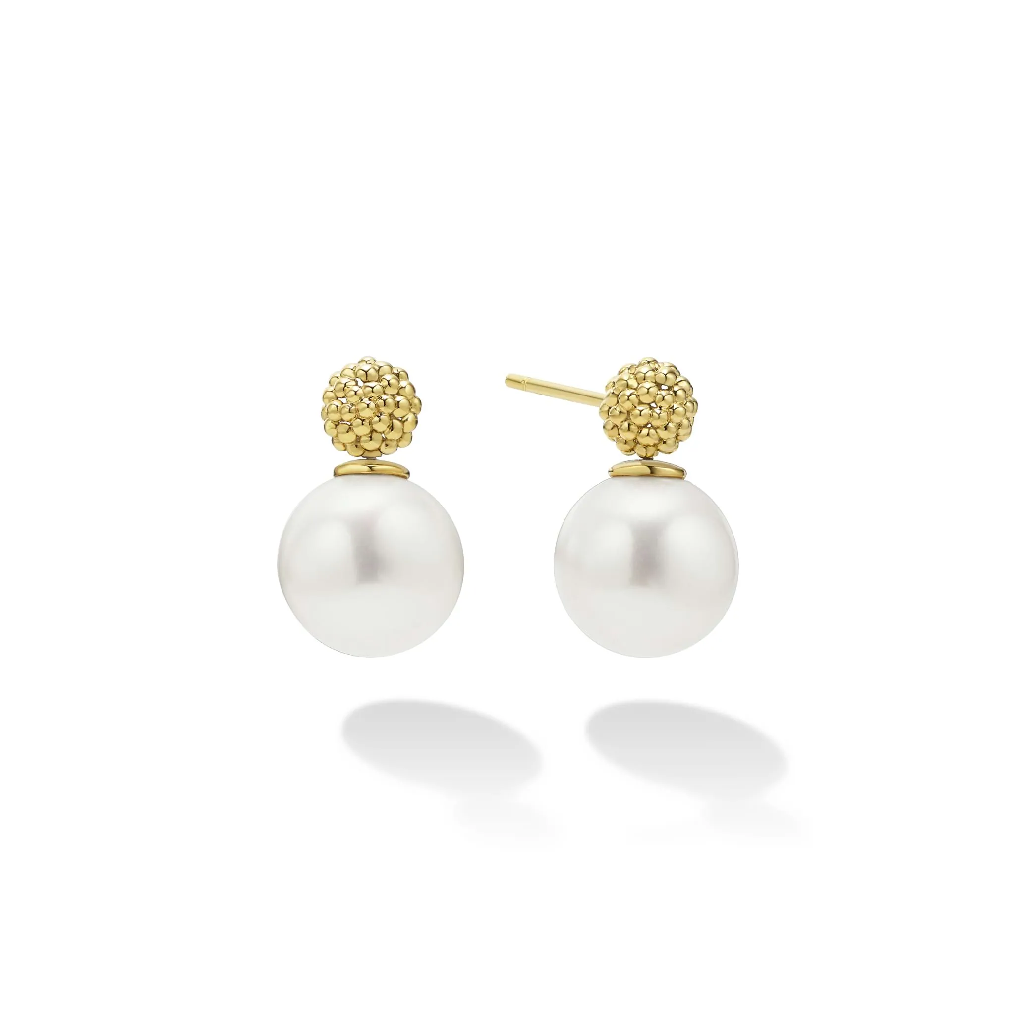 Luna 18K Gold Caviar Beaded Pearl Drop Earrings sold by LAGOS