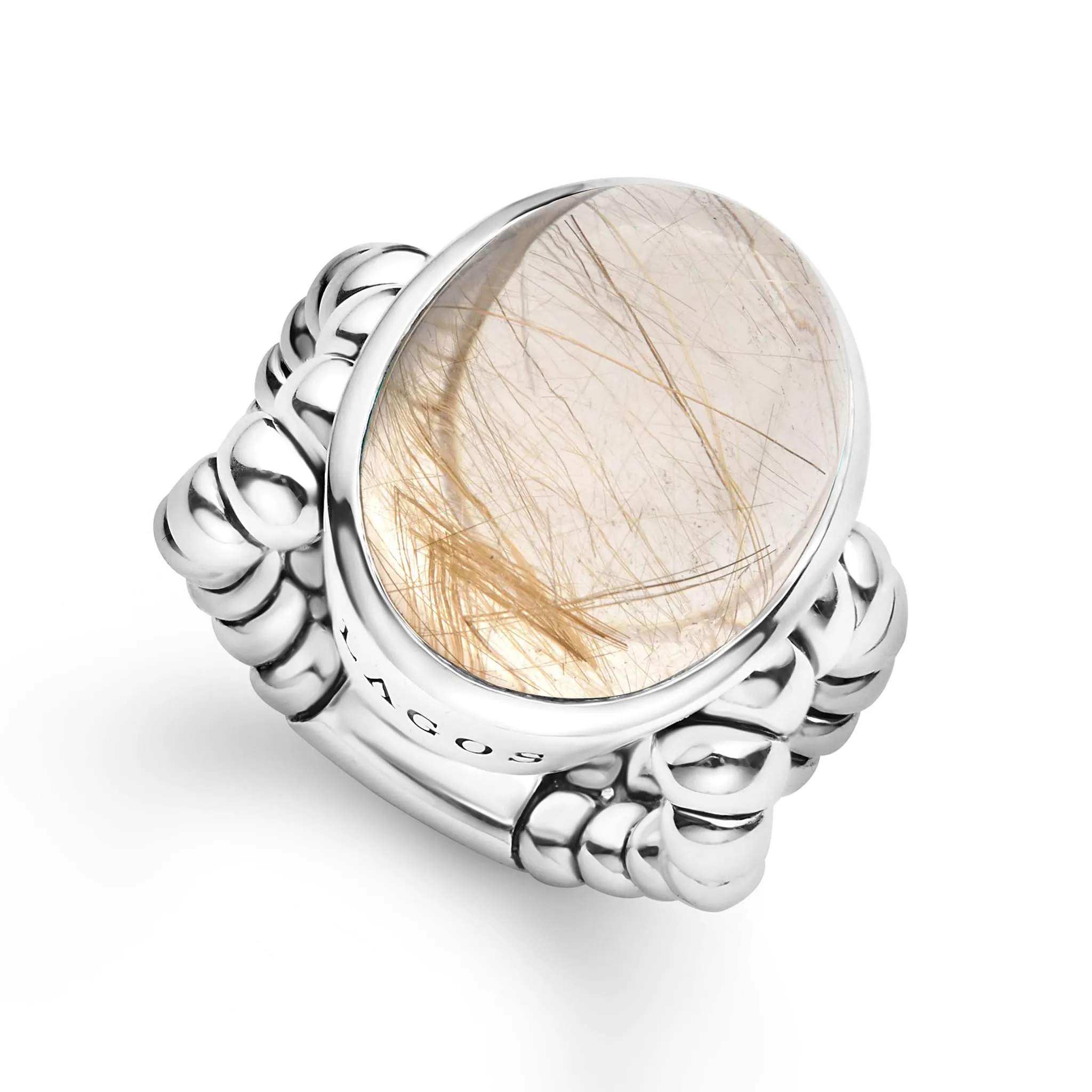 Caviar Color Sterling silver Oval Rutilated Quartz Ring sold by LAGOS product image thumbnail 5