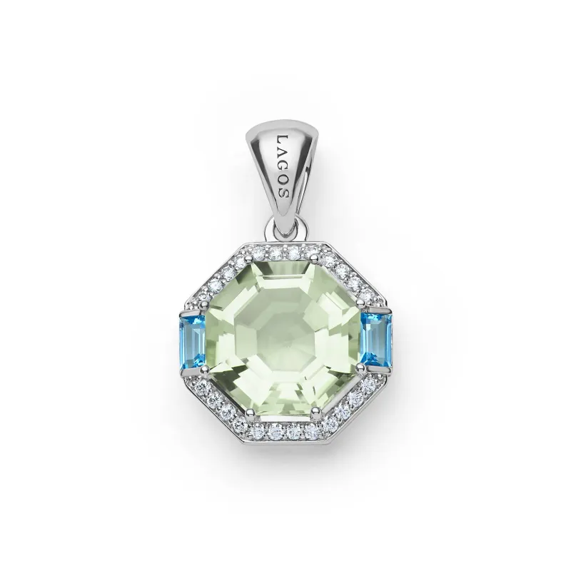Caviar Color Sterling Silver Prasiolite and Blue Topaz Diamond Pendant sold by LAGOS