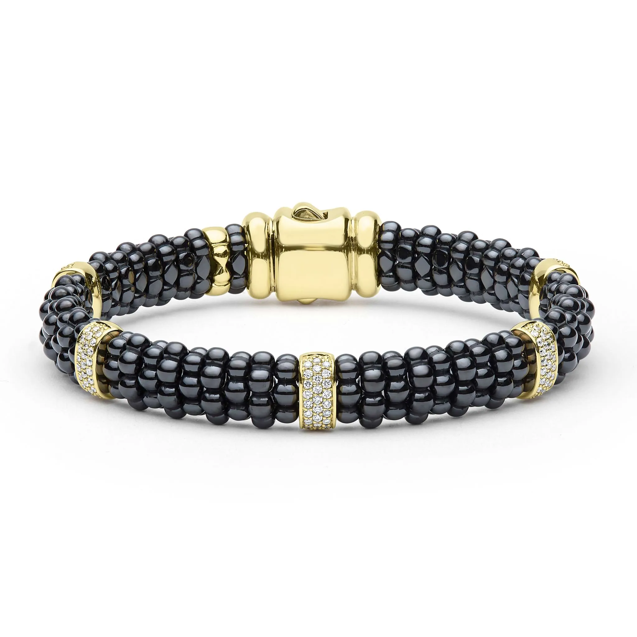 Black Caviar 18K Gold & Black Ceramic Caviar Five-Station Diamond Bracelet sold by LAGOS