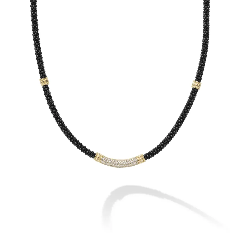 Black Caviar 18K Gold Black Ceramic and Diamond Station Rope Necklace sold by LAGOS