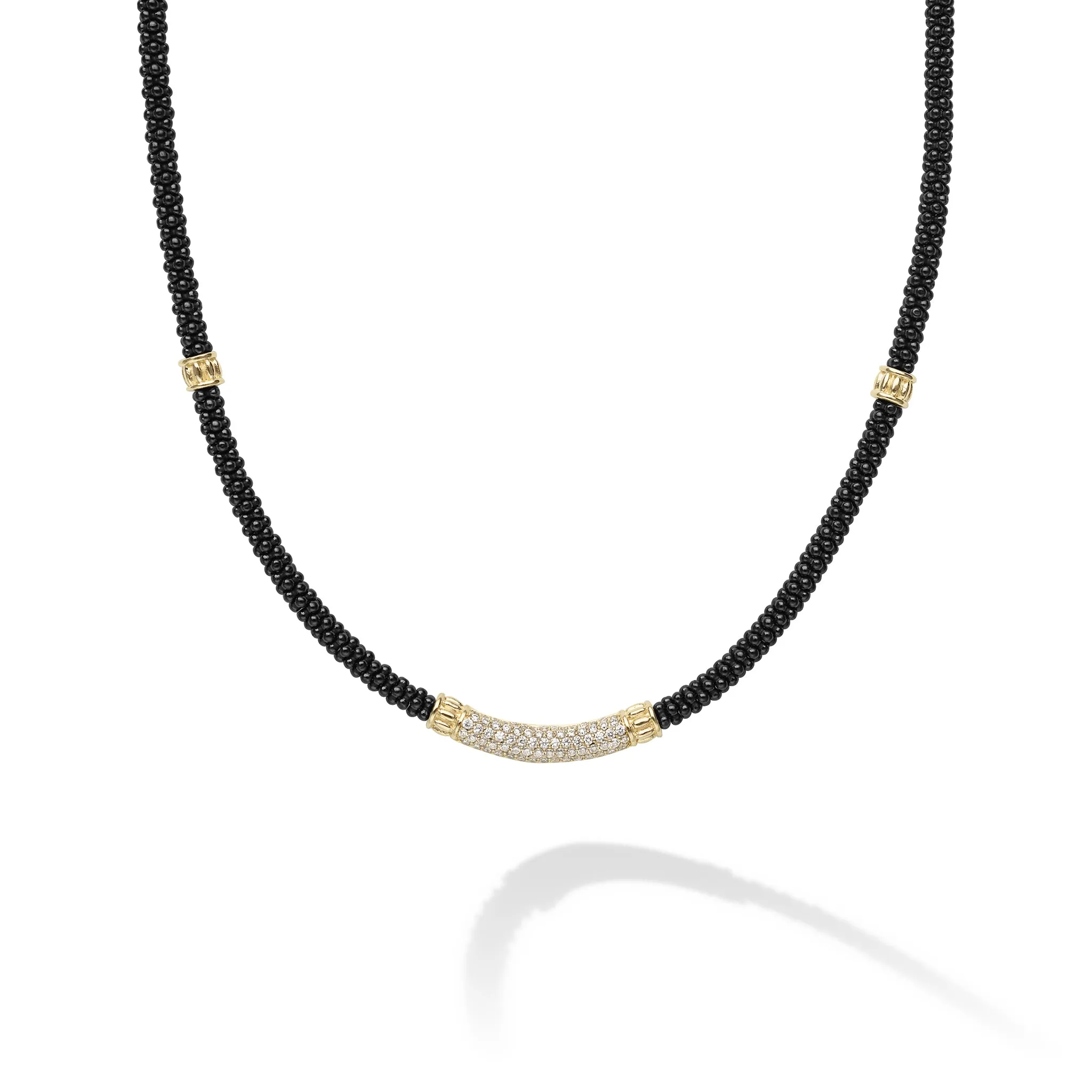 Black Caviar 18K Gold Black Ceramic and Diamond Station Rope Necklace sold by LAGOS