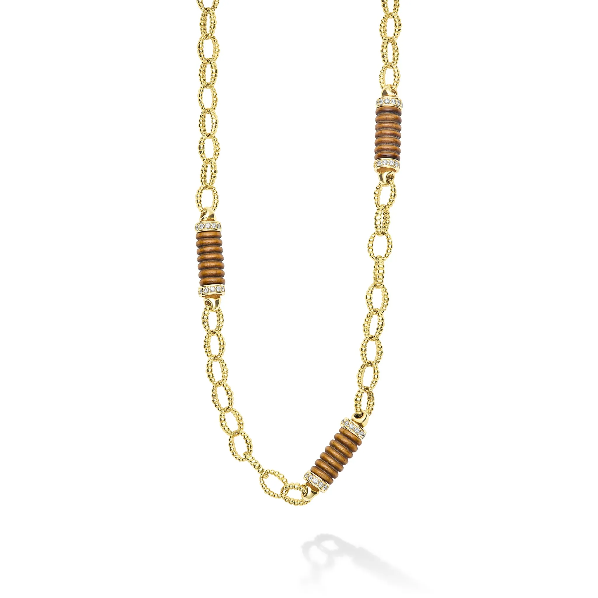Caviar Gold Fluted Tiger Eye and 18K Gold Caviar Beaded Link Necklace sold by LAGOS