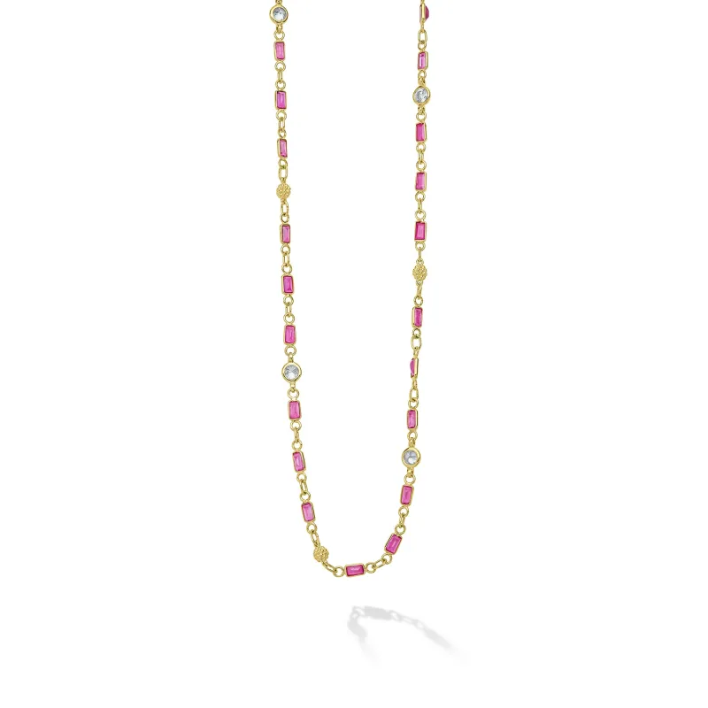 Caviar Gold 18K Gold Ruby and Diamond Station Necklace sold by LAGOS