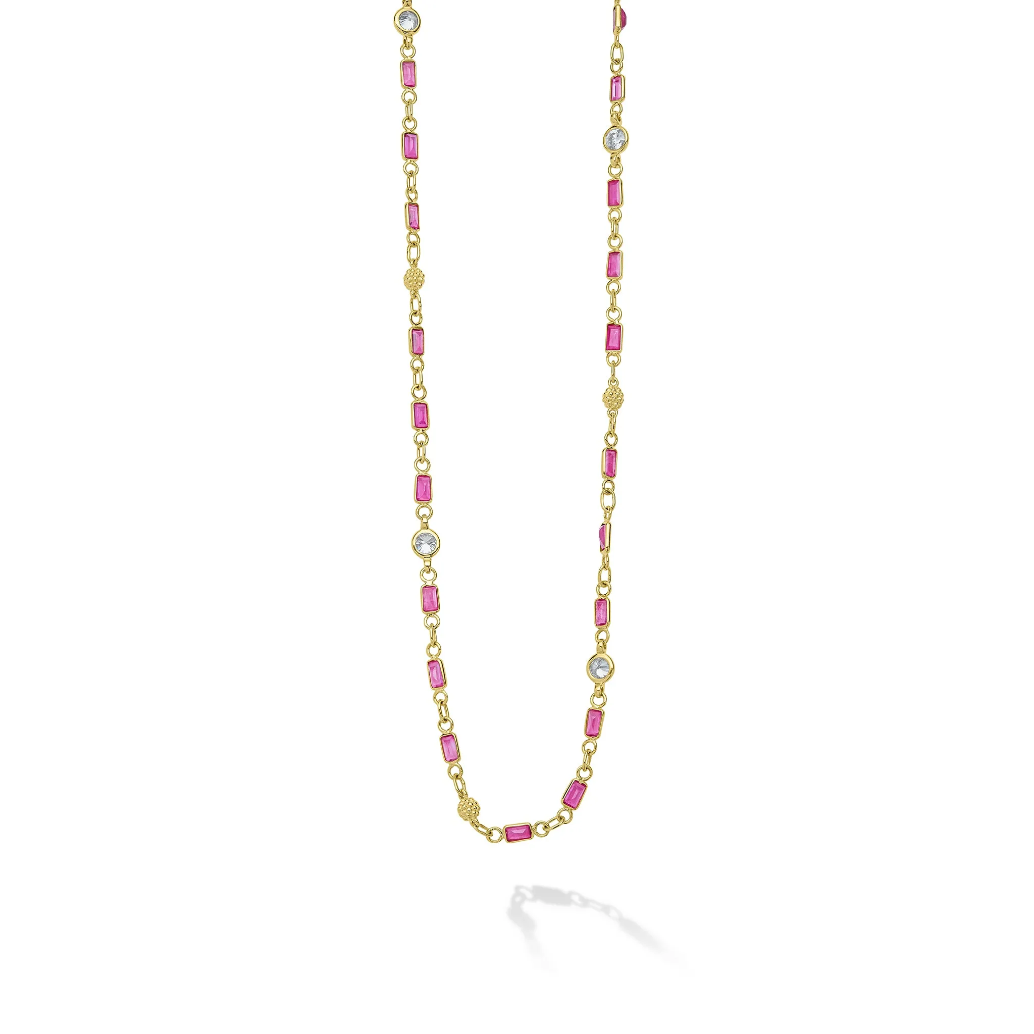 Caviar Gold 18K Gold Ruby and Diamond Station Necklace sold by LAGOS