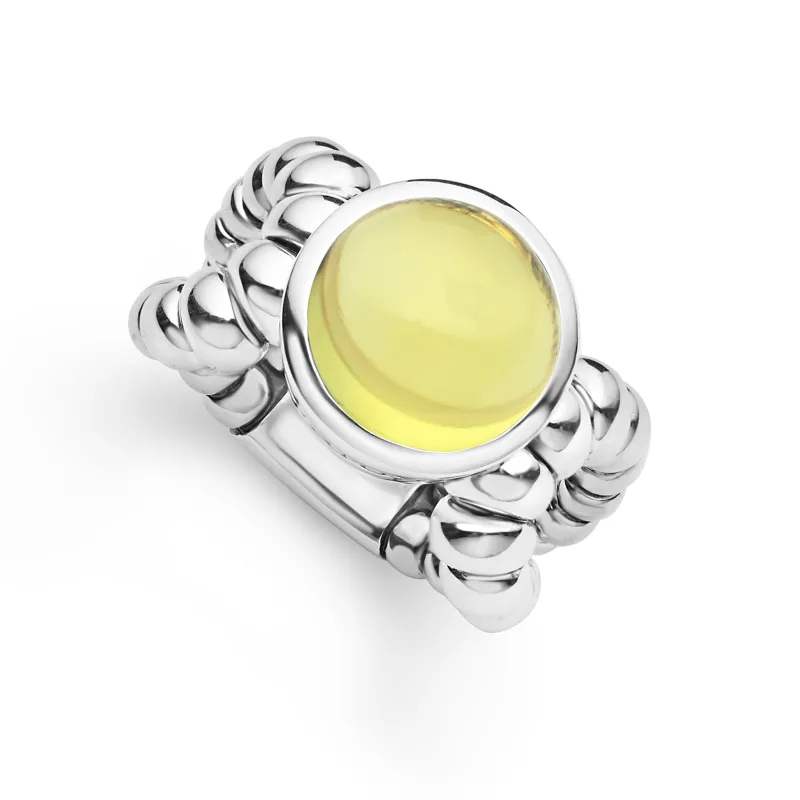 Caviar Color Sterling Silver Green Quartz Cabochon Ring sold by LAGOS