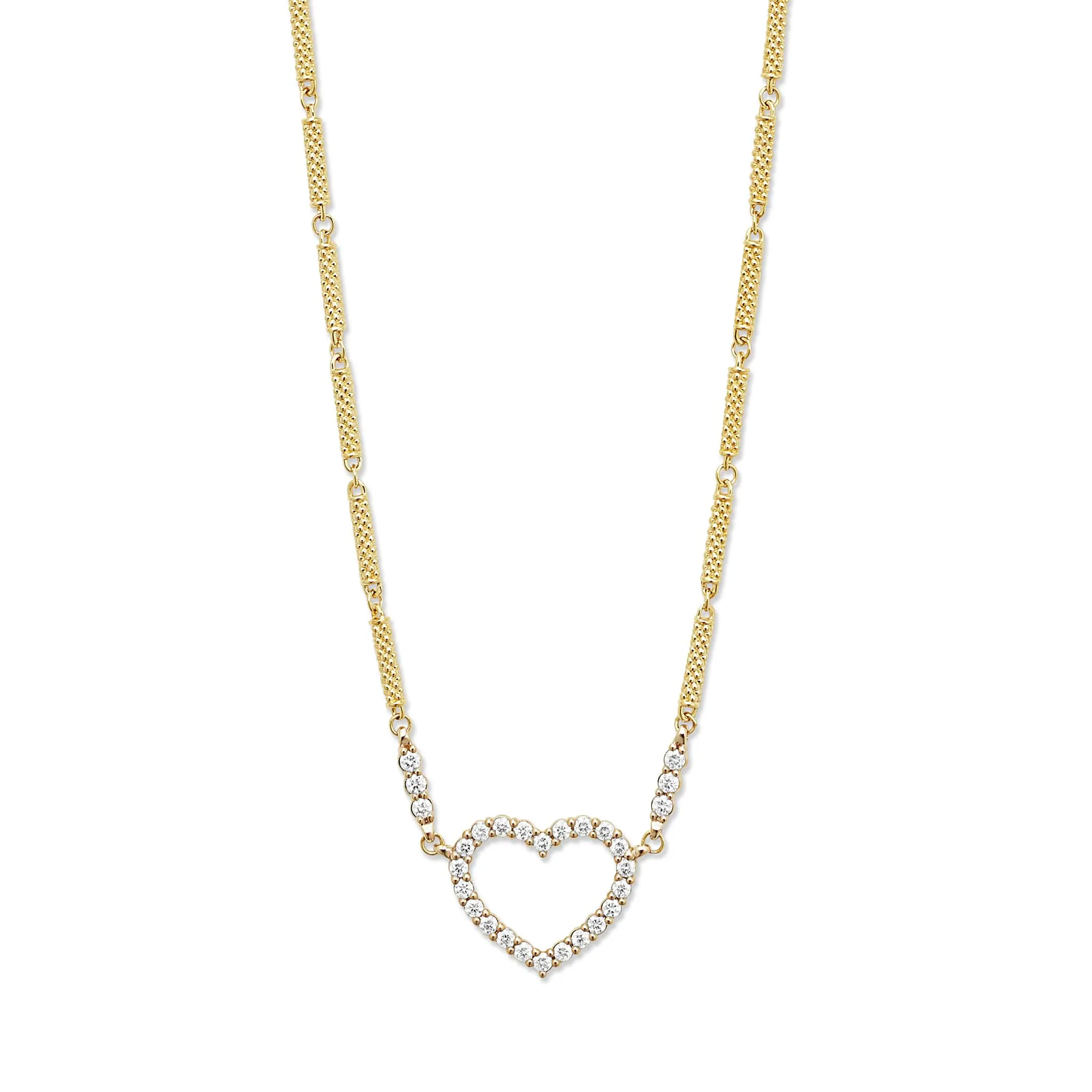 Studio 18K Gold Caviar Beaded Diamond Heart Necklace sold by LAGOS