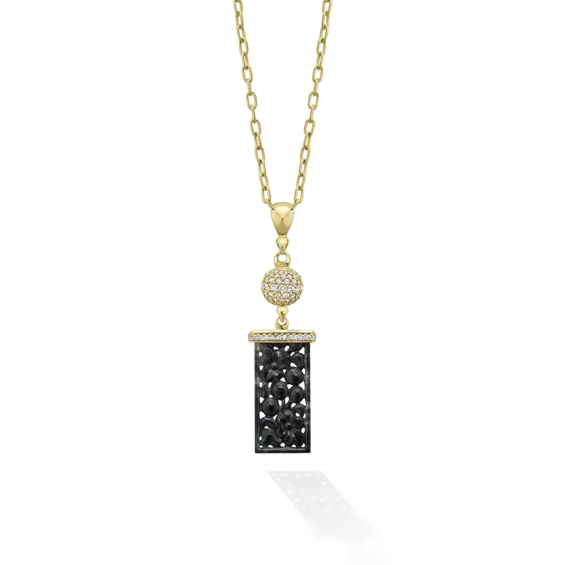 Studio 18K Gold Black Jade and Diamond Pendant Necklace made by LAGOS