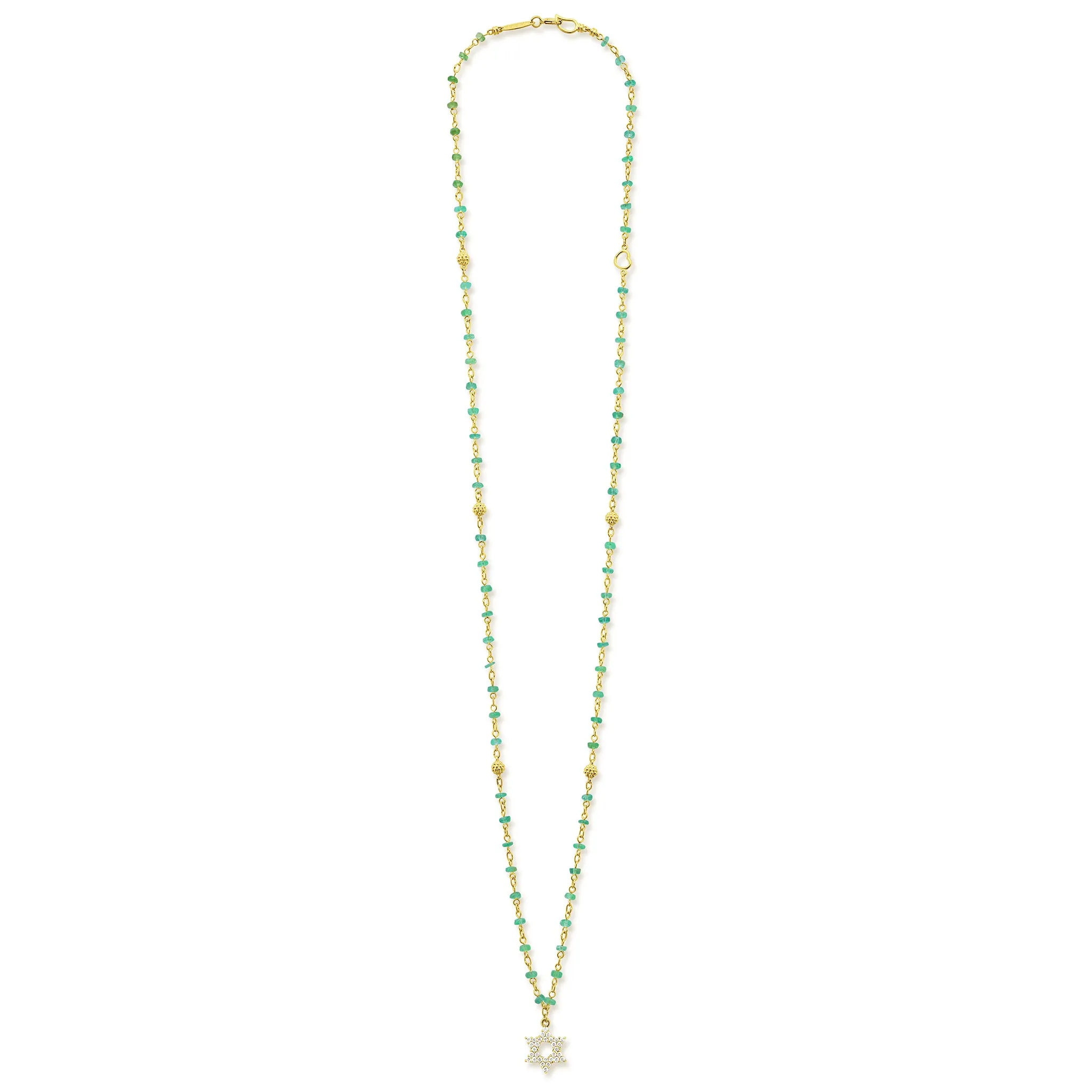 Caviar Gold 18K Gold Emerald Beaded Diamond Star of David Necklace sold by LAGOS product image thumbnail 2