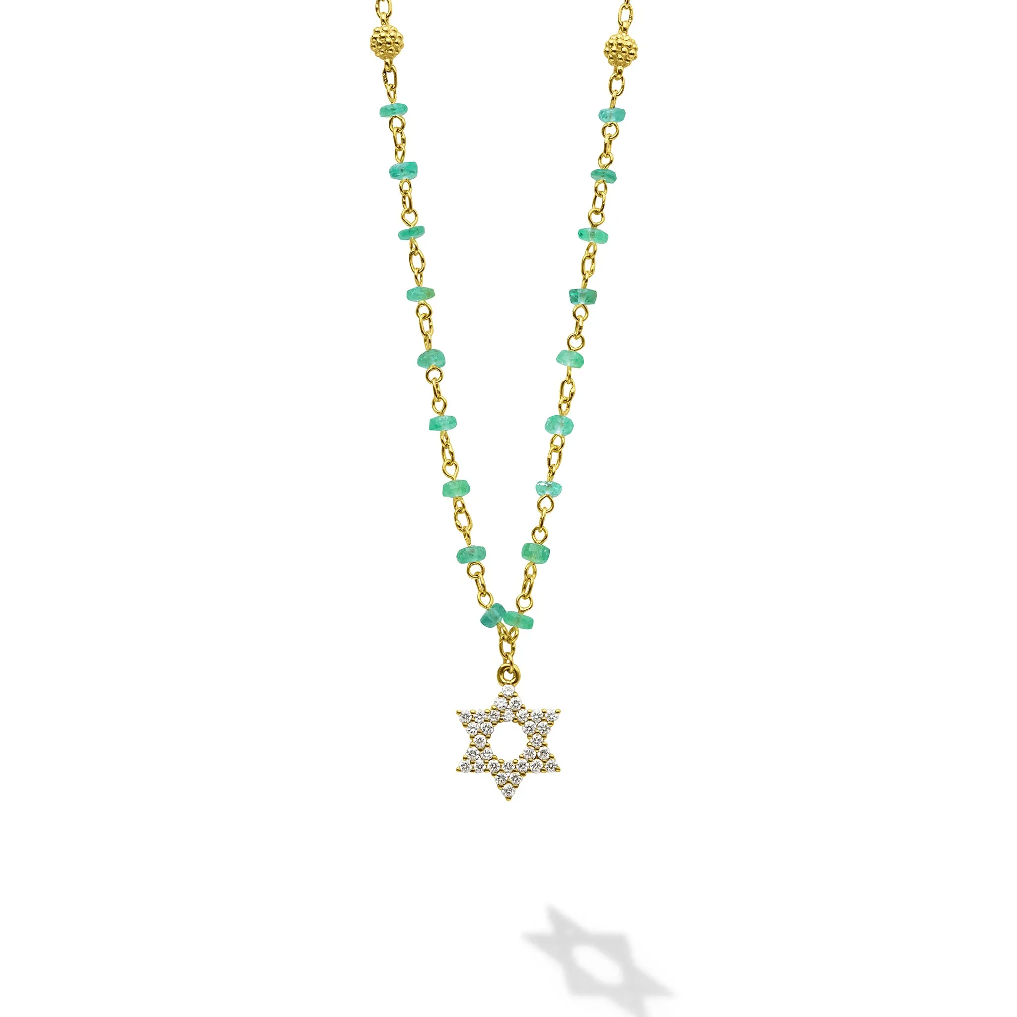 Caviar Gold 18K Gold Emerald Beaded Diamond Star of David Necklace sold by LAGOS