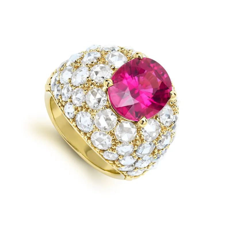 SML 18K Gold Rose-Cut Diamond Rubellite Ring sold by LAGOS