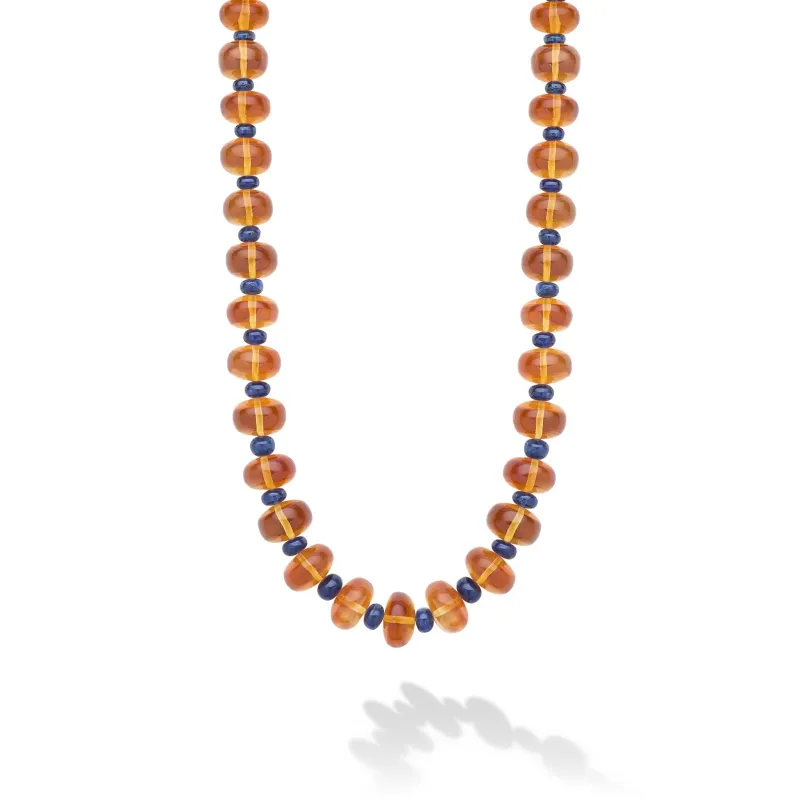 18K Gold Smooth Roundel Citrine & Sapphire Necklace sold by LAGOS