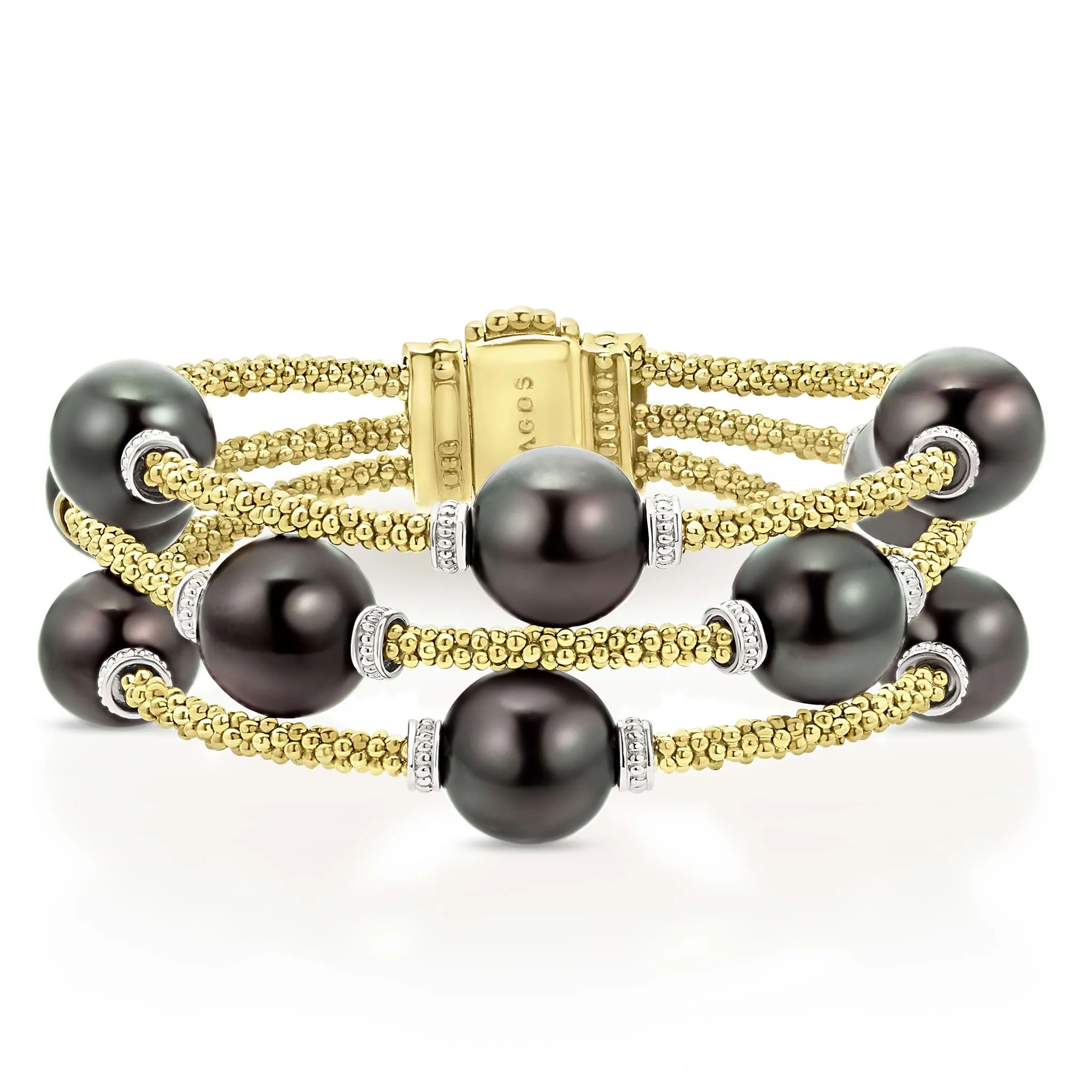 Studio 18K Gold Caviar Black Pearl Link Bracelet sold by LAGOS