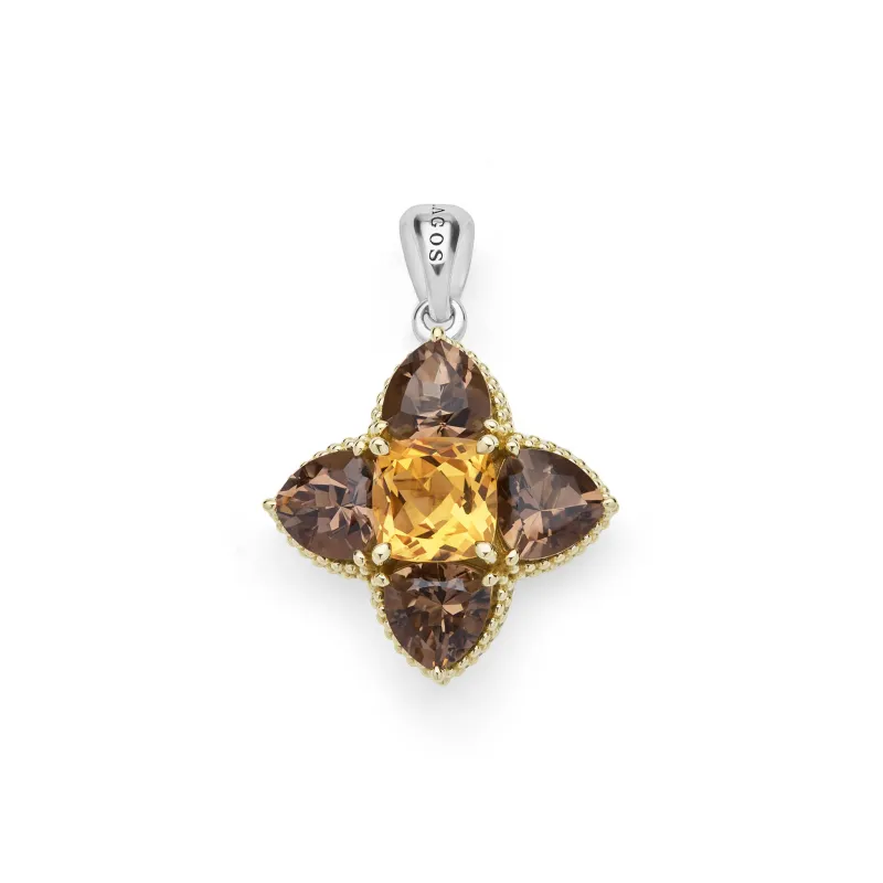 Studio Two-Tone Citrine and Smokey Quartz Floral Pendant sold by LAGOS