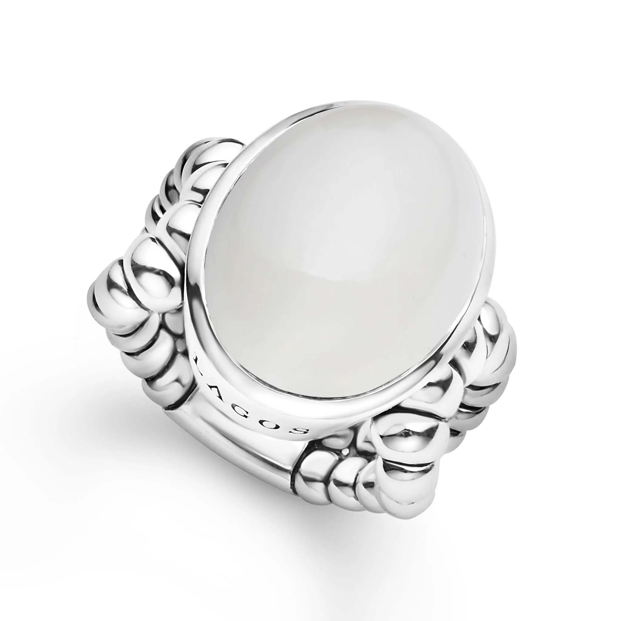 Caviar Color Sterling Silver Oval Moonstone Ring sold by LAGOS