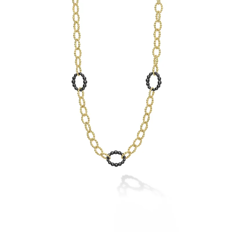 Caviar Gold and Black Ceramic Oval Link Necklace sold by LAGOS