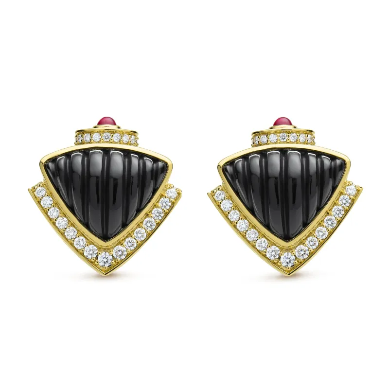 Caviar Gold 18K Gold Onyx and Ruby Diamond Earrings sold by LAGOS