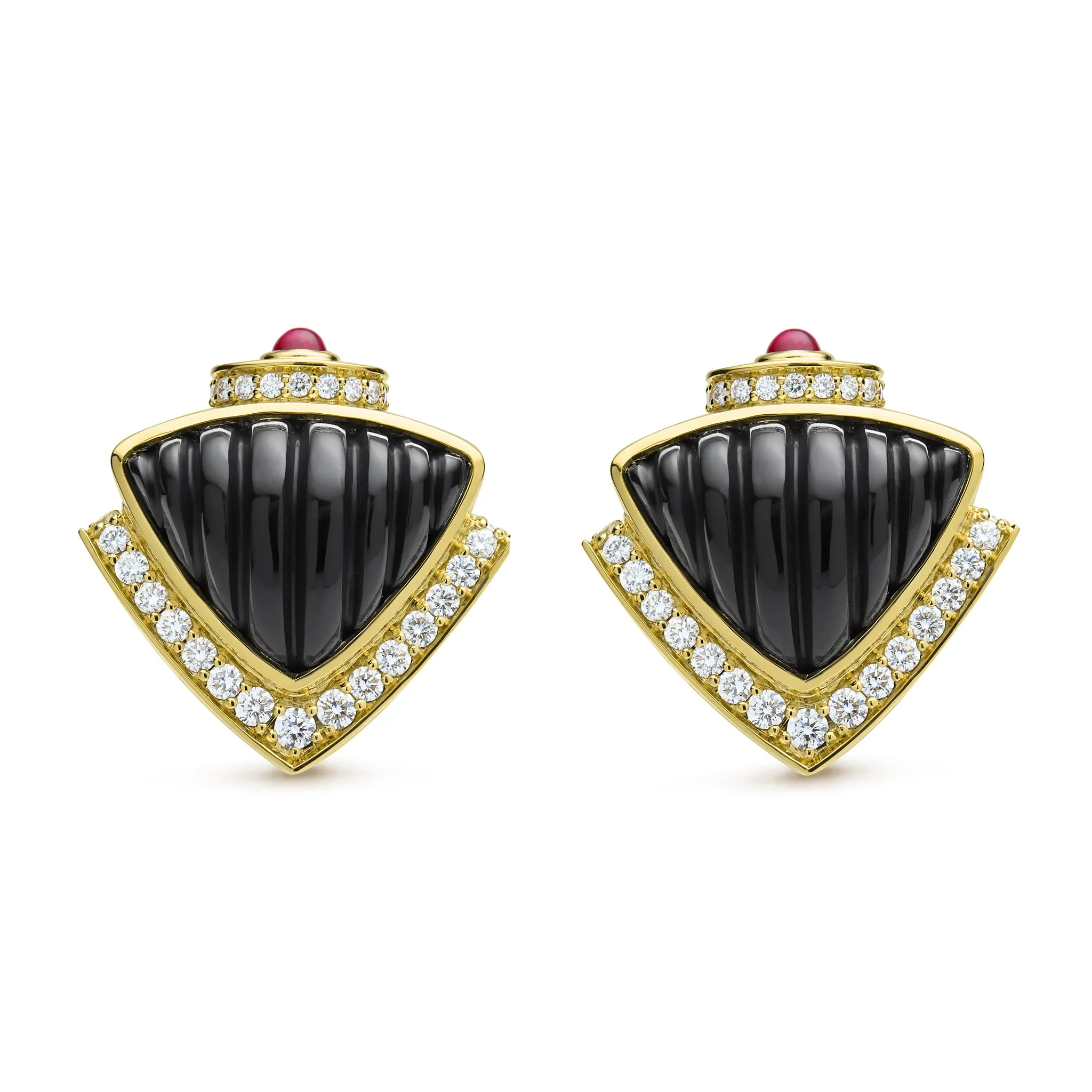 Caviar Gold 18K Gold Onyx and Ruby Diamond Earrings sold by LAGOS