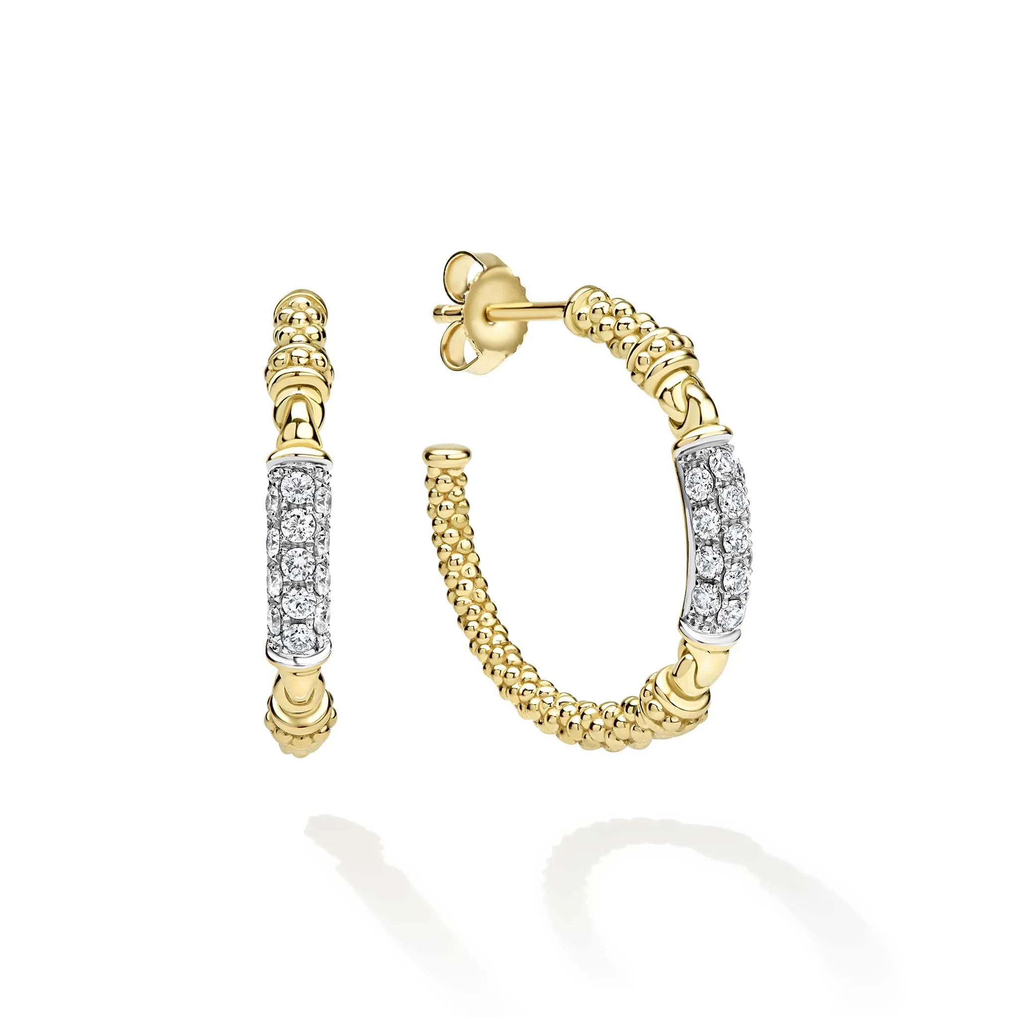 Caviar Gold 18K Caviar Gold Diamond Pavé Bar Hoop Earrings sold by LAGOS