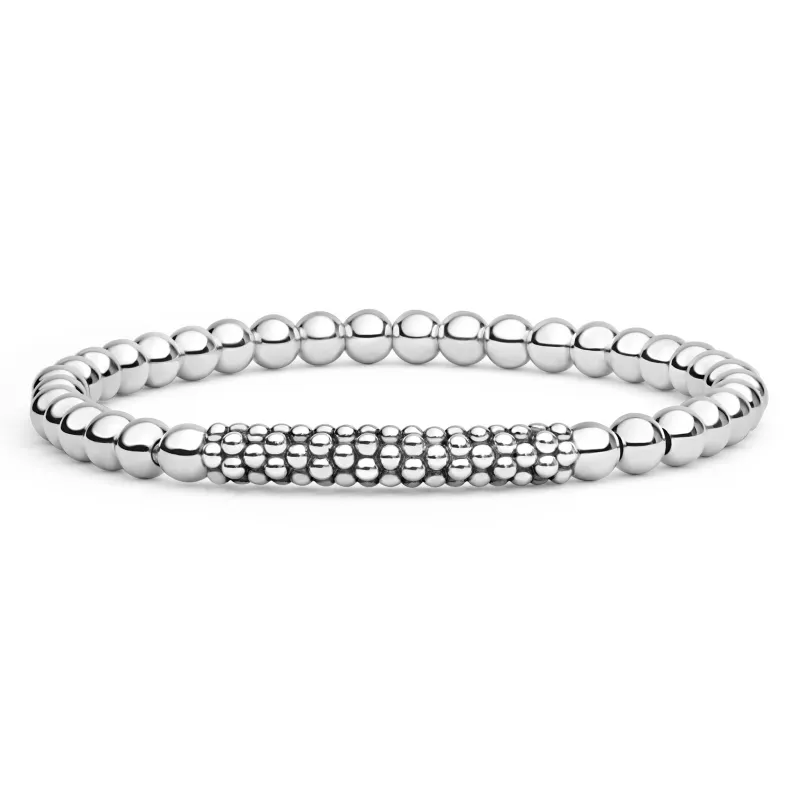 Signature Caviar Sterling Silver Caviar Beaded Bar Stretch Bracelet sold by LAGOS