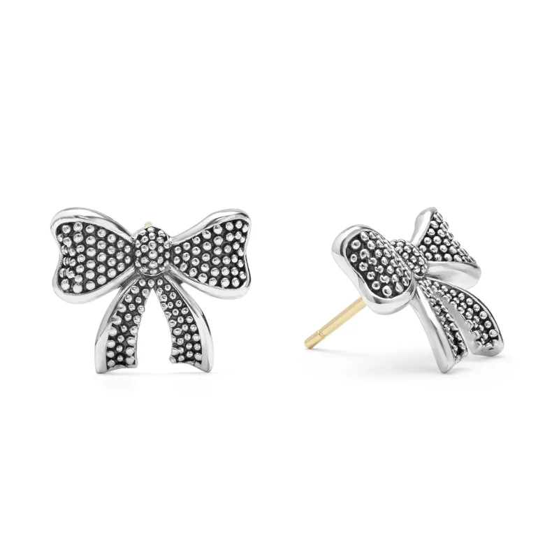 Signature Caviar Sterling Silver Large Bow Stud Earrings sold by LAGOS