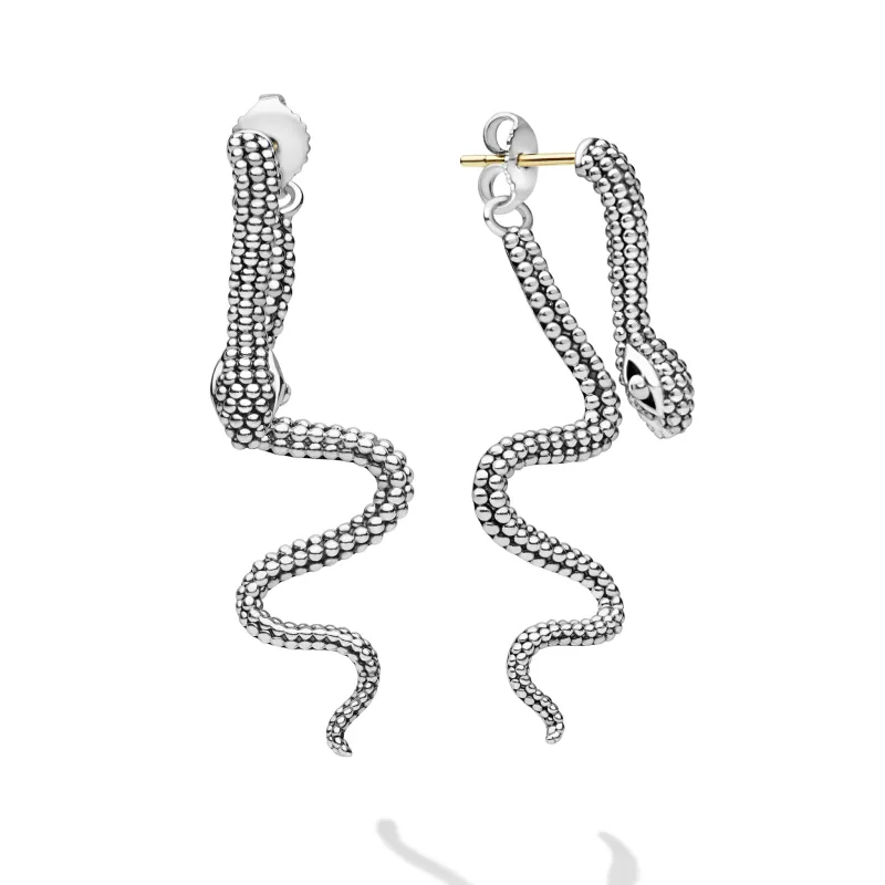 Signature Caviar Sterling Silver Snake Drop Earrings sold by LAGOS