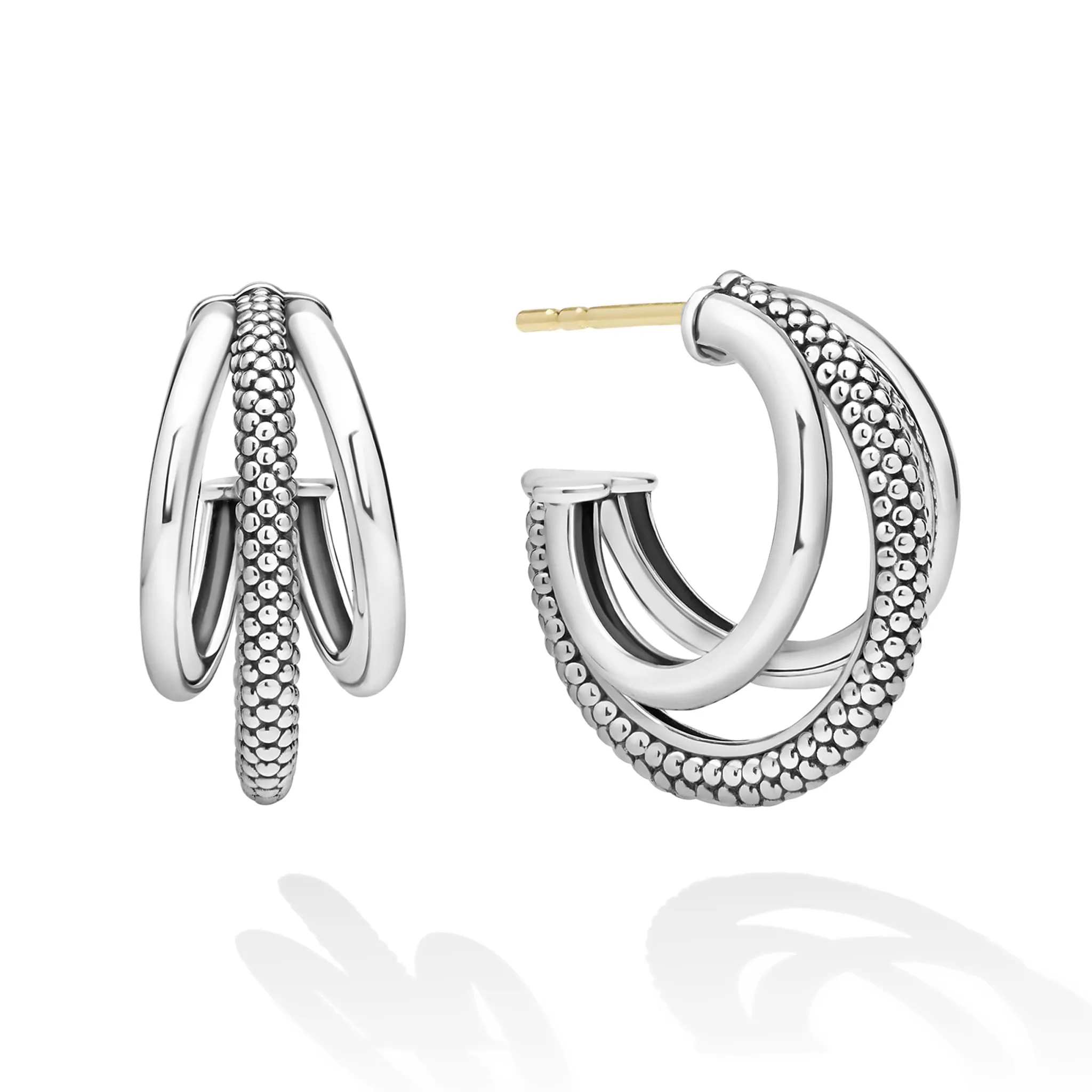 Signature Caviar Sterling Silver Three Hoop Huggie Earrings sold by LAGOS product image thumbnail 3