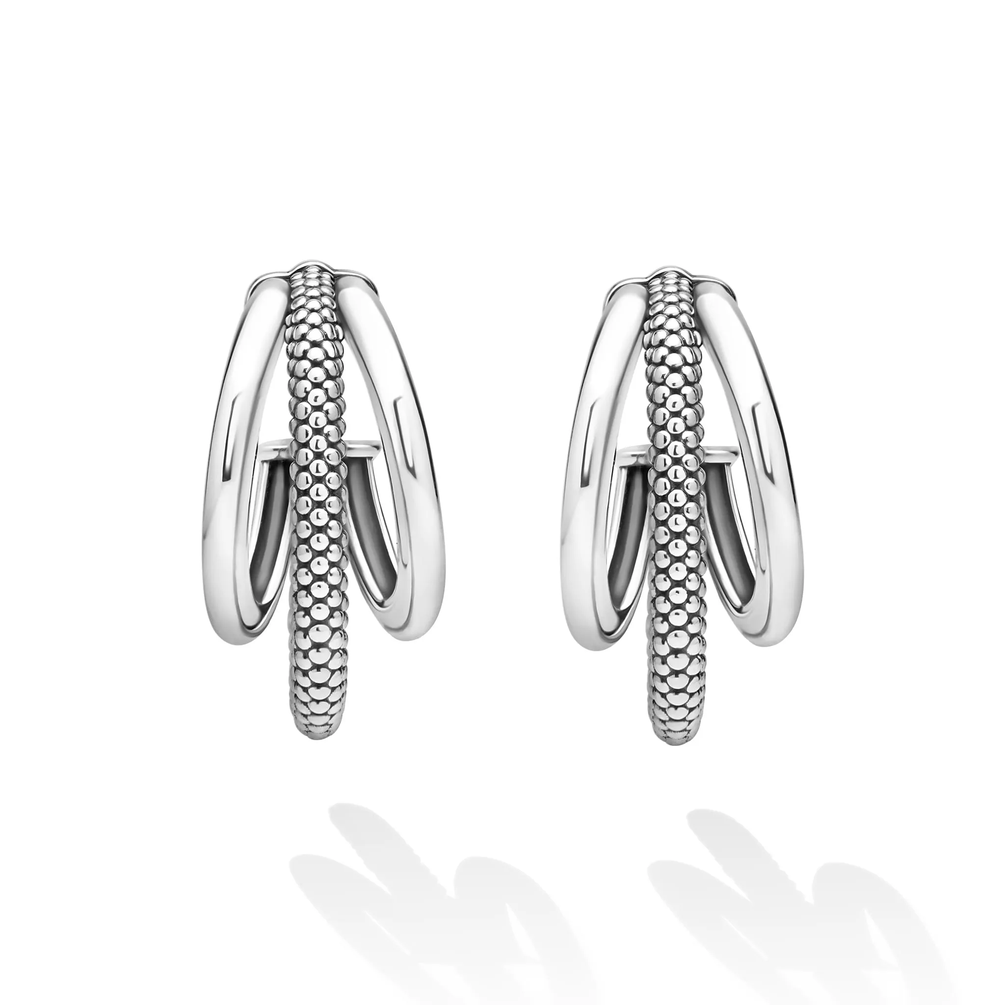 Signature Caviar Sterling Silver Three Hoop Huggie Earrings sold by LAGOS product image thumbnail 4