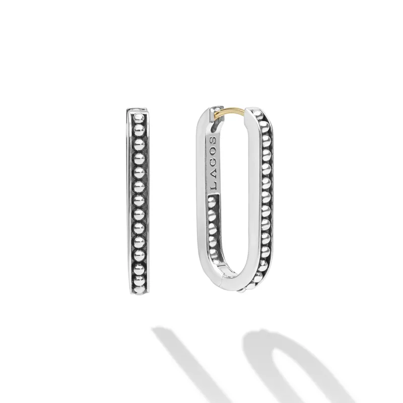 Signature Caviar Sterling Silver Beaded Linear Hoop Earrings sold by LAGOS