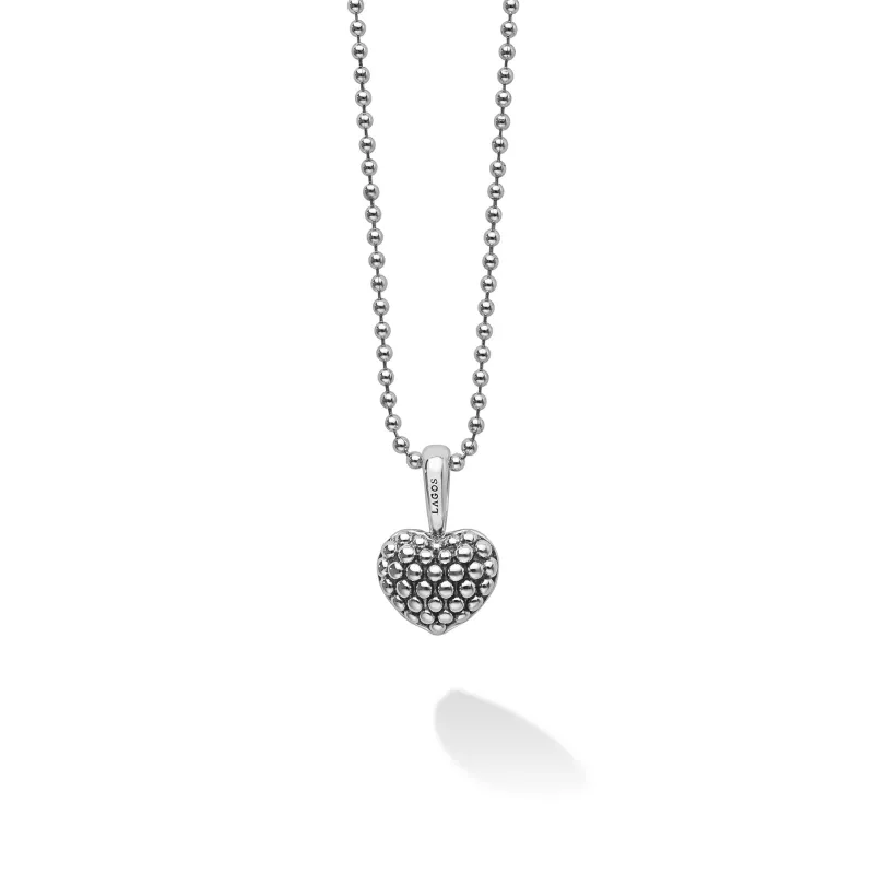 Signature Caviar Silver Caviar Beaded Heart Pendant Necklace sold by LAGOS