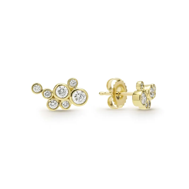 Fizz 18K Gold Seven Diamond Cluster Stud Earrings made by LAGOS