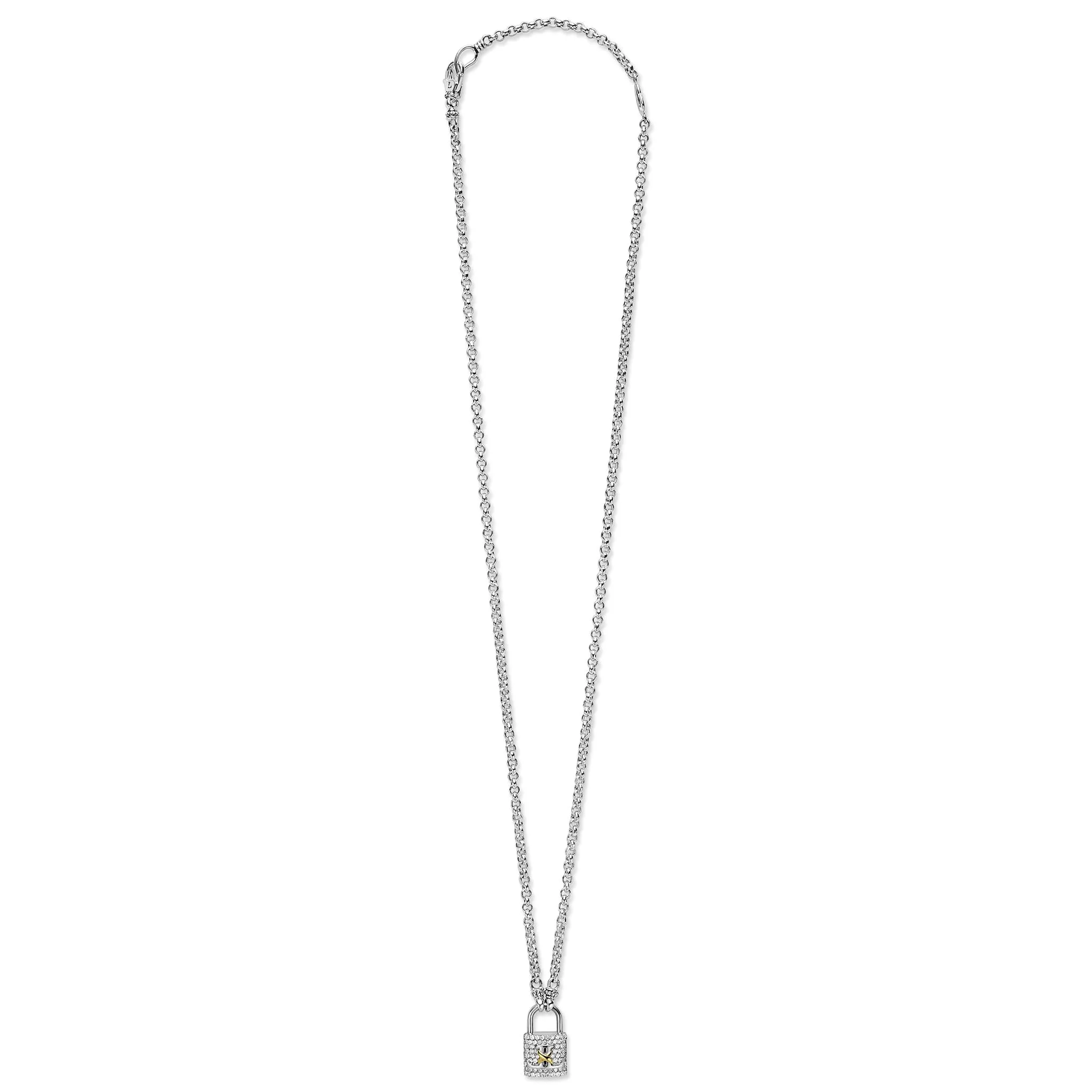 Signature Caviar Two-Tone Lock Diamond Pendant Necklace sold by LAGOS product image thumbnail 3