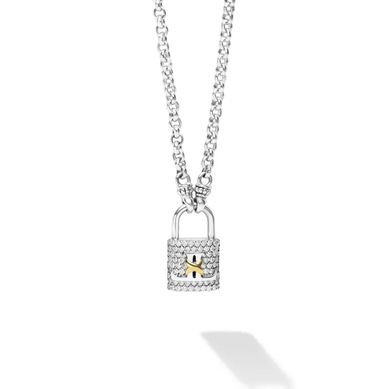 Signature Caviar Two-Tone Lock Diamond Pendant Necklace sold by LAGOS