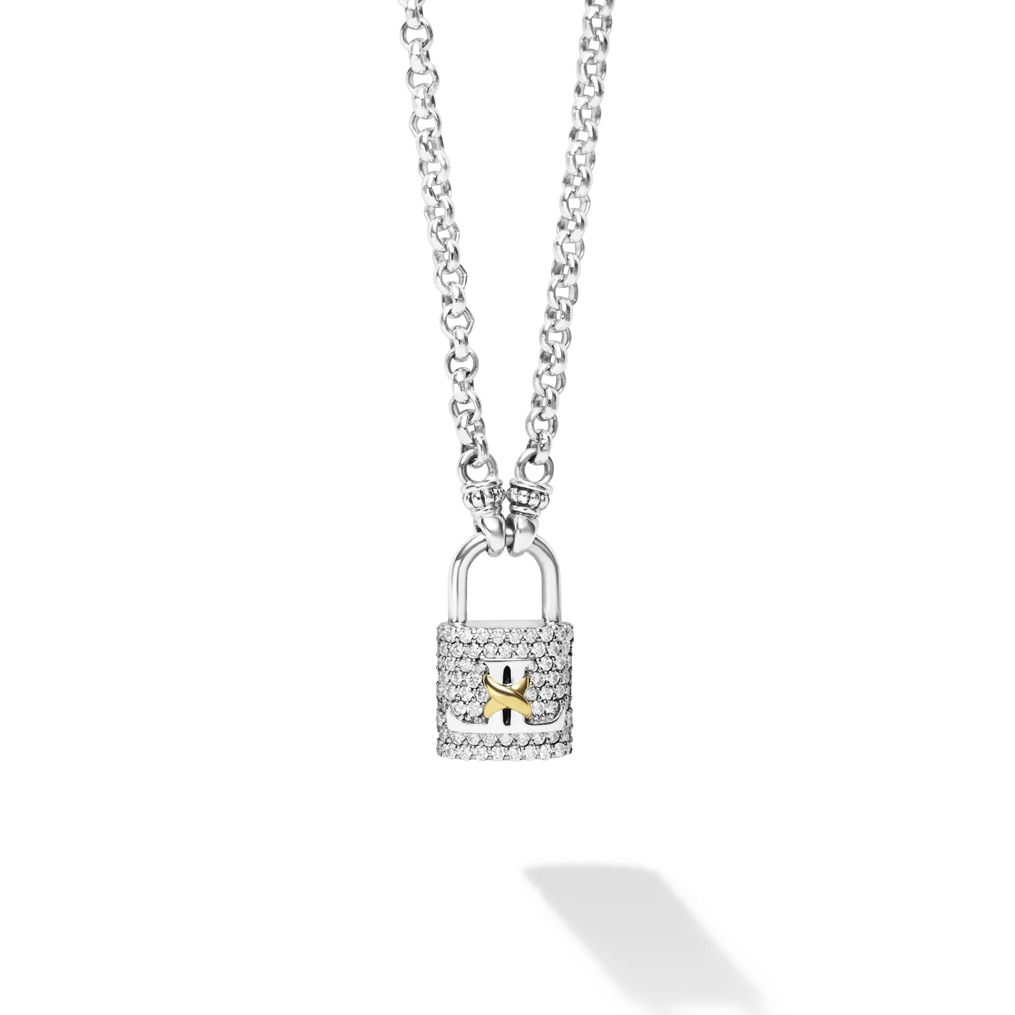 Signature Caviar Two-Tone Lock Diamond Pendant Necklace sold by LAGOS