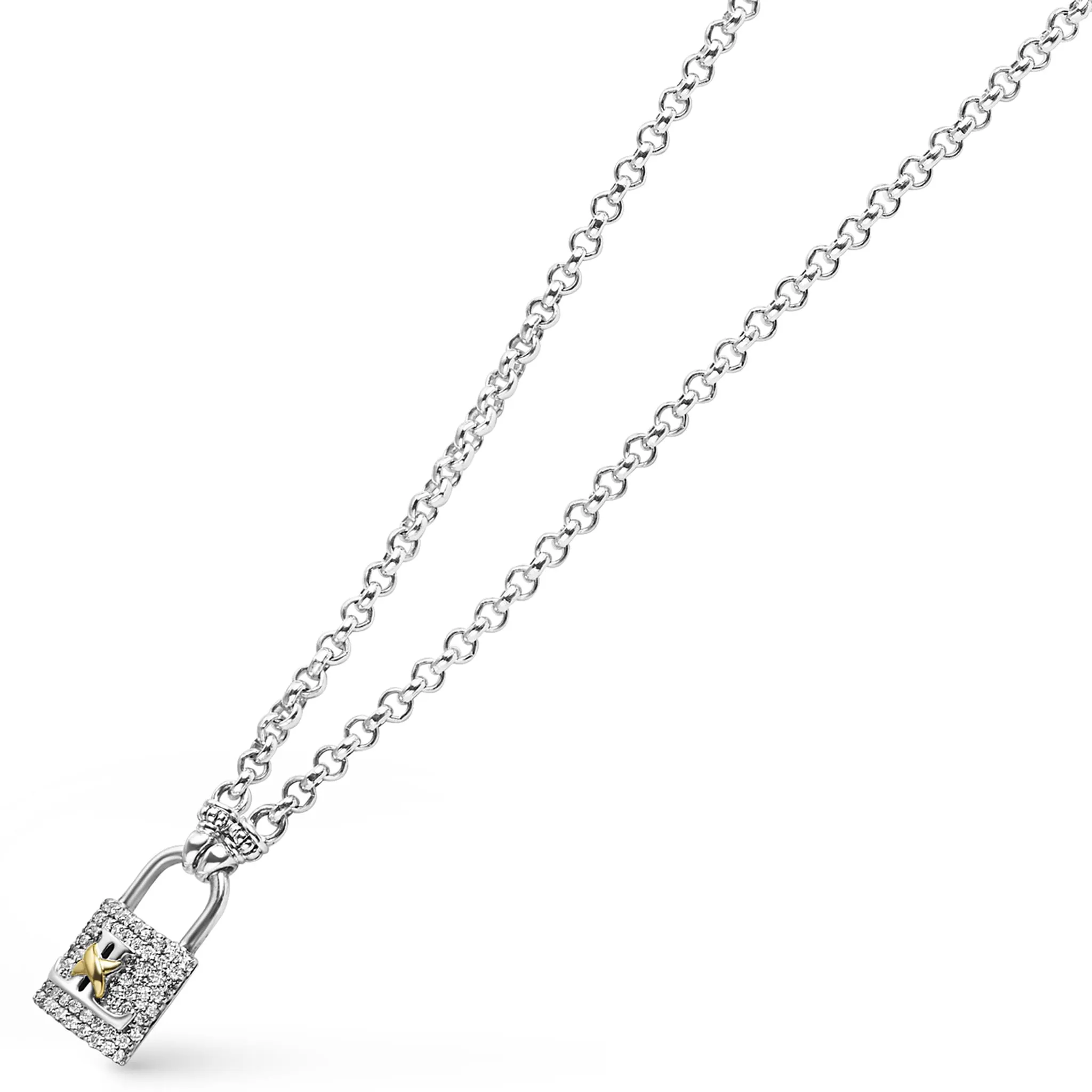 Signature Caviar Two-Tone Lock Diamond Pendant Necklace sold by LAGOS product image thumbnail 4