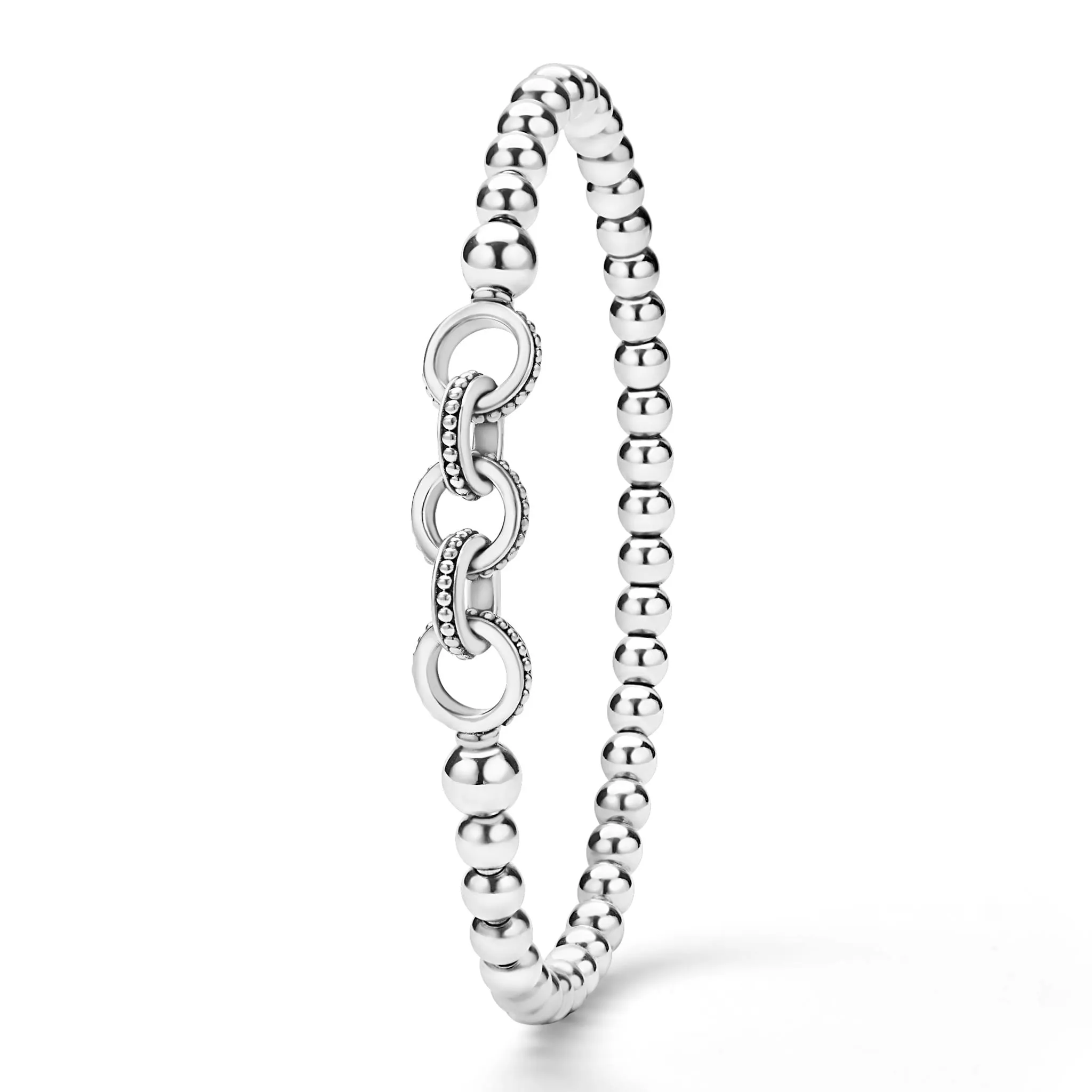 Signature Caviar Silver Ring Link Stretch Bracelet sold by LAGOS product image thumbnail 5