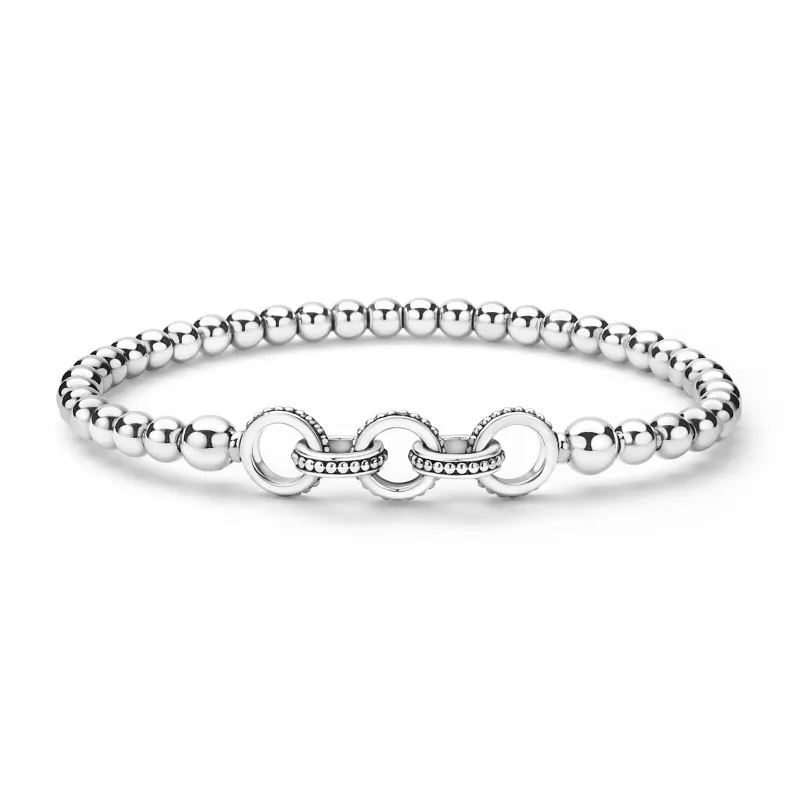 Signature Caviar Silver Ring Link Stretch Bracelet sold by LAGOS