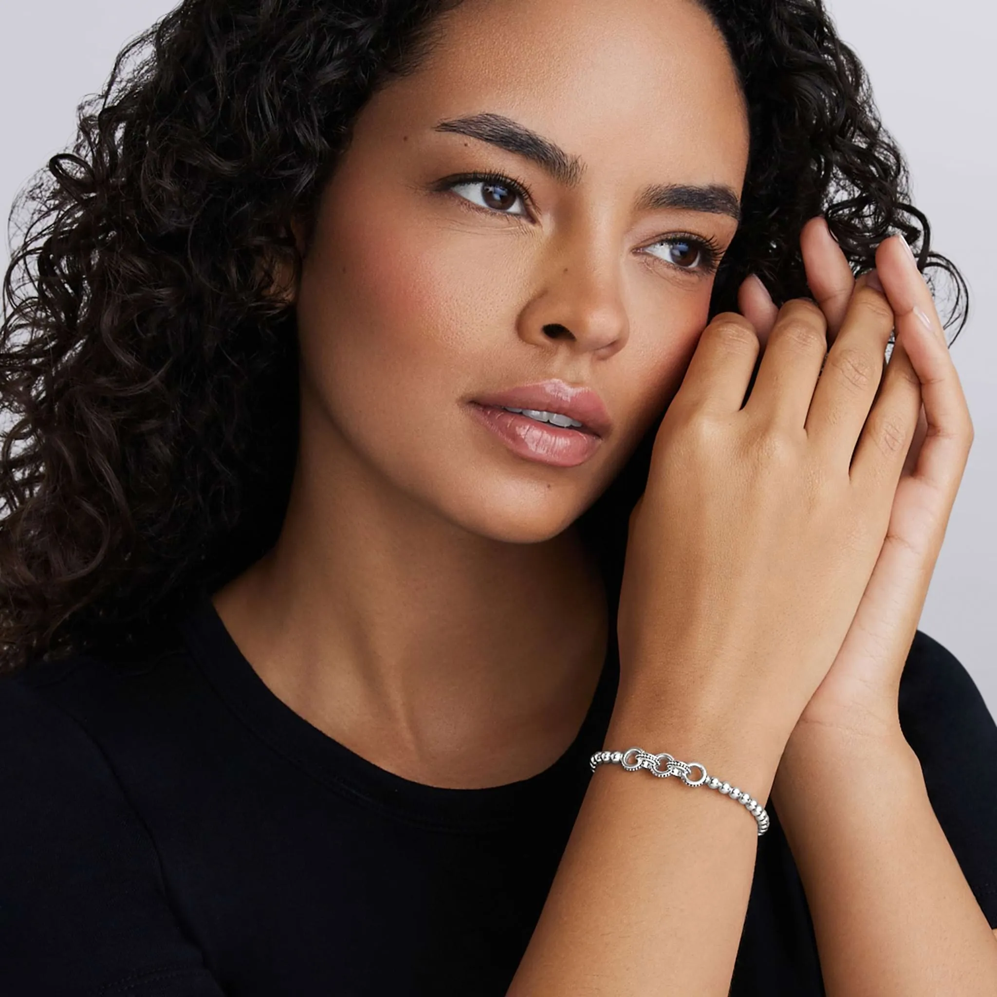 Signature Caviar Silver Ring Link Stretch Bracelet sold by LAGOS product image thumbnail 2